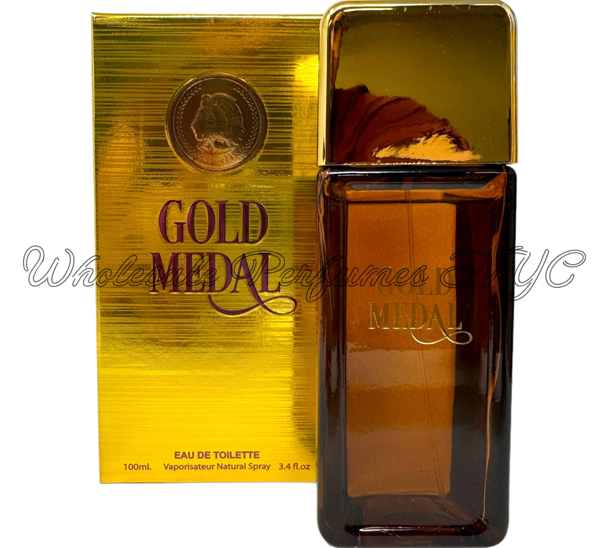 Gold Medal for Men Eau de Toilette Spray 3.4oz by MCH Beauty, featuring a sleek bottle design.