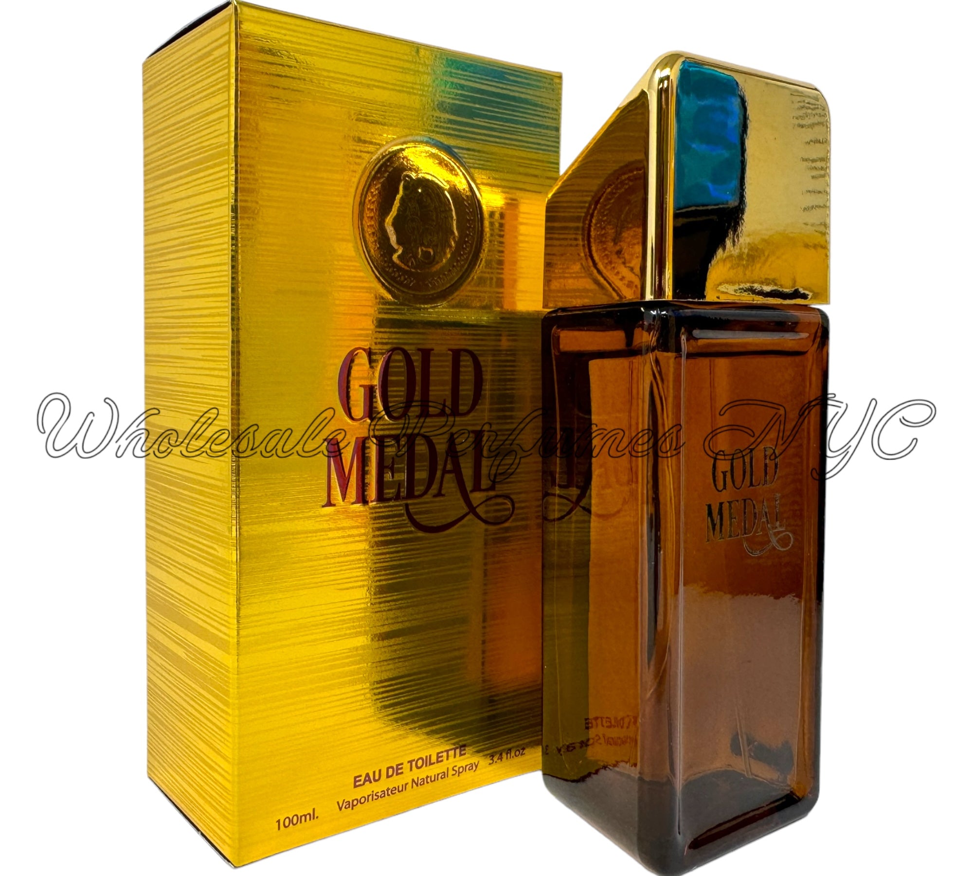 Gold Medal for Men Eau de Toilette Spray 3.4oz by MCH Beauty, featuring a sleek bottle design.