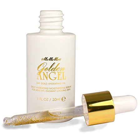 Golden Angel by Sinitta 24k Gold Hydrating Oil bottle with gold particles, showcasing luxurious skincare.