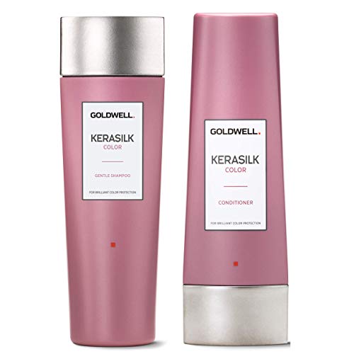 Goldwell Kerasilk Color Gentle Shampoo bottle with elegant design, suitable for color-treated hair care.