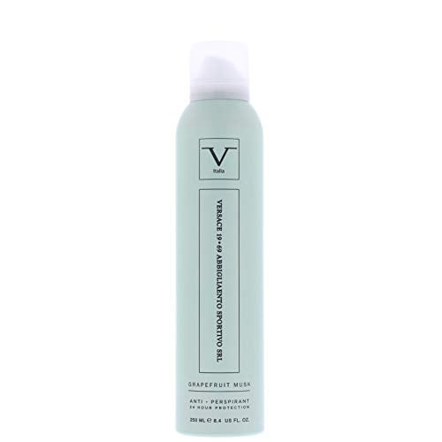 V Italia Grapefruit Musk Anti Perspirant Spray can with a refreshing grapefruit musk scent, designed for effective sweat protection.