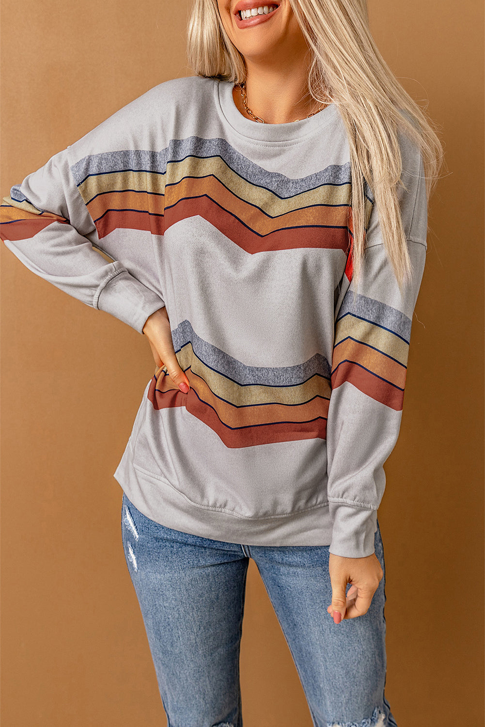 Gray Color Block Classic Sweatshirt featuring a trendy design with soft cotton blend fabric and relaxed fit.