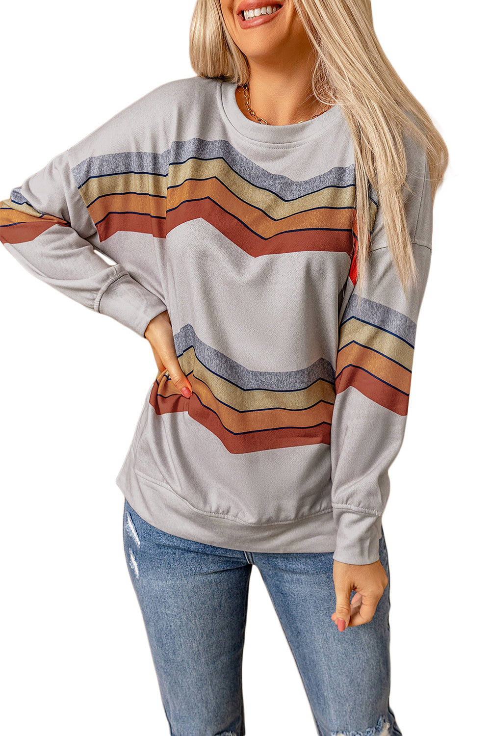 Gray Color Block Classic Sweatshirt featuring a trendy design with soft cotton blend fabric and relaxed fit.