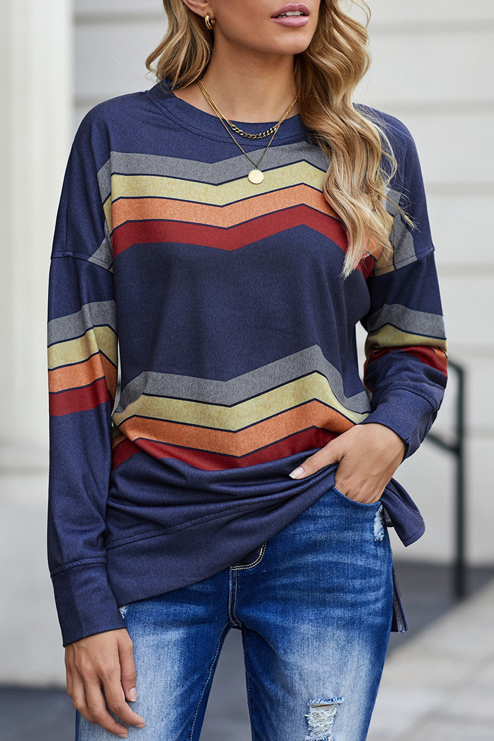 Gray Color Block Classic Sweatshirt featuring a trendy design with soft cotton blend fabric and relaxed fit.