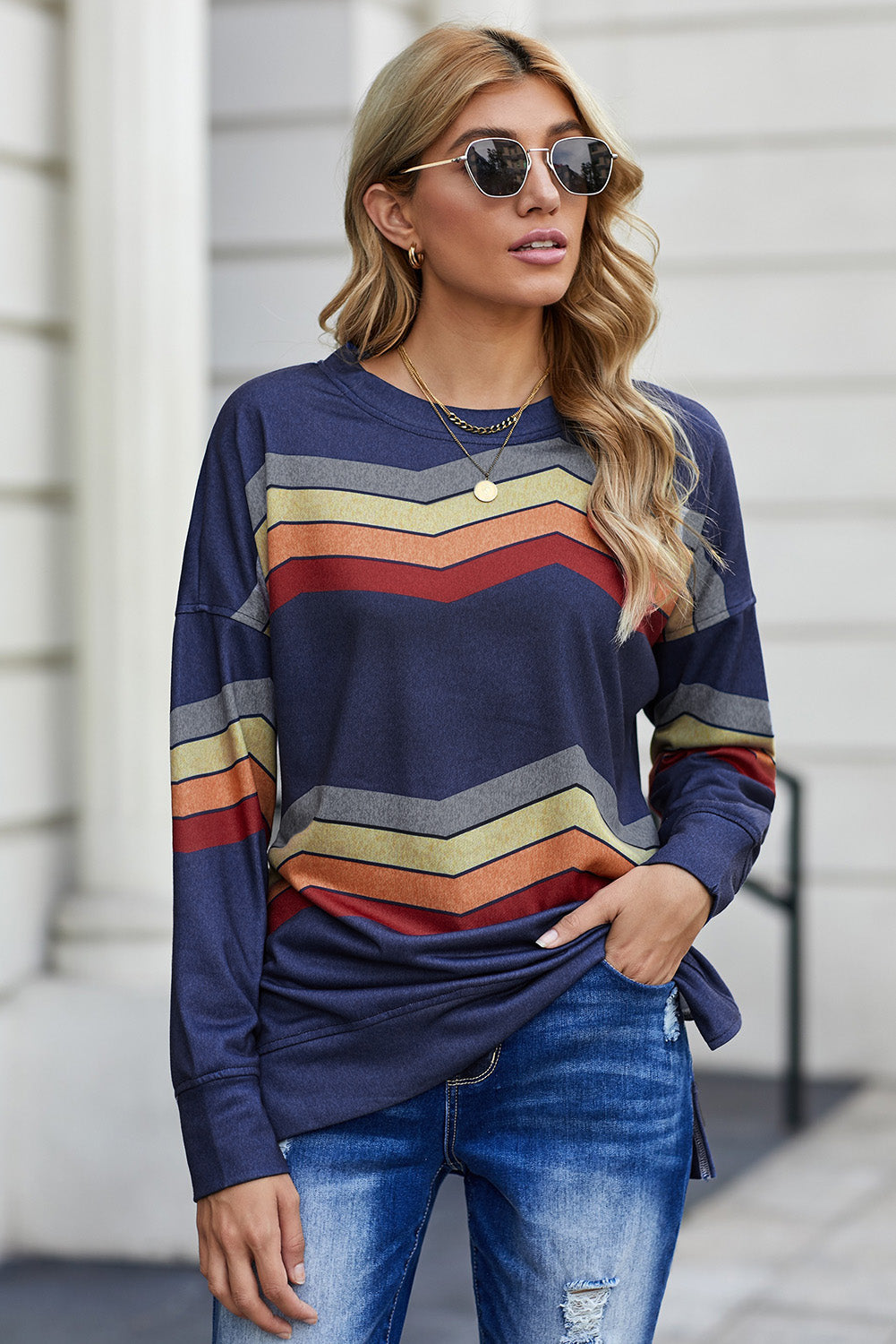 Gray Color Block Classic Sweatshirt featuring a trendy design with soft cotton blend fabric and relaxed fit.