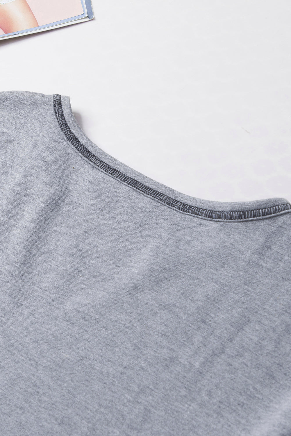 Gray Exposed Seam Ribbed Patchwork V Neck Sweatshirt showcasing unique seam details and a relaxed fit, perfect for casual wear.