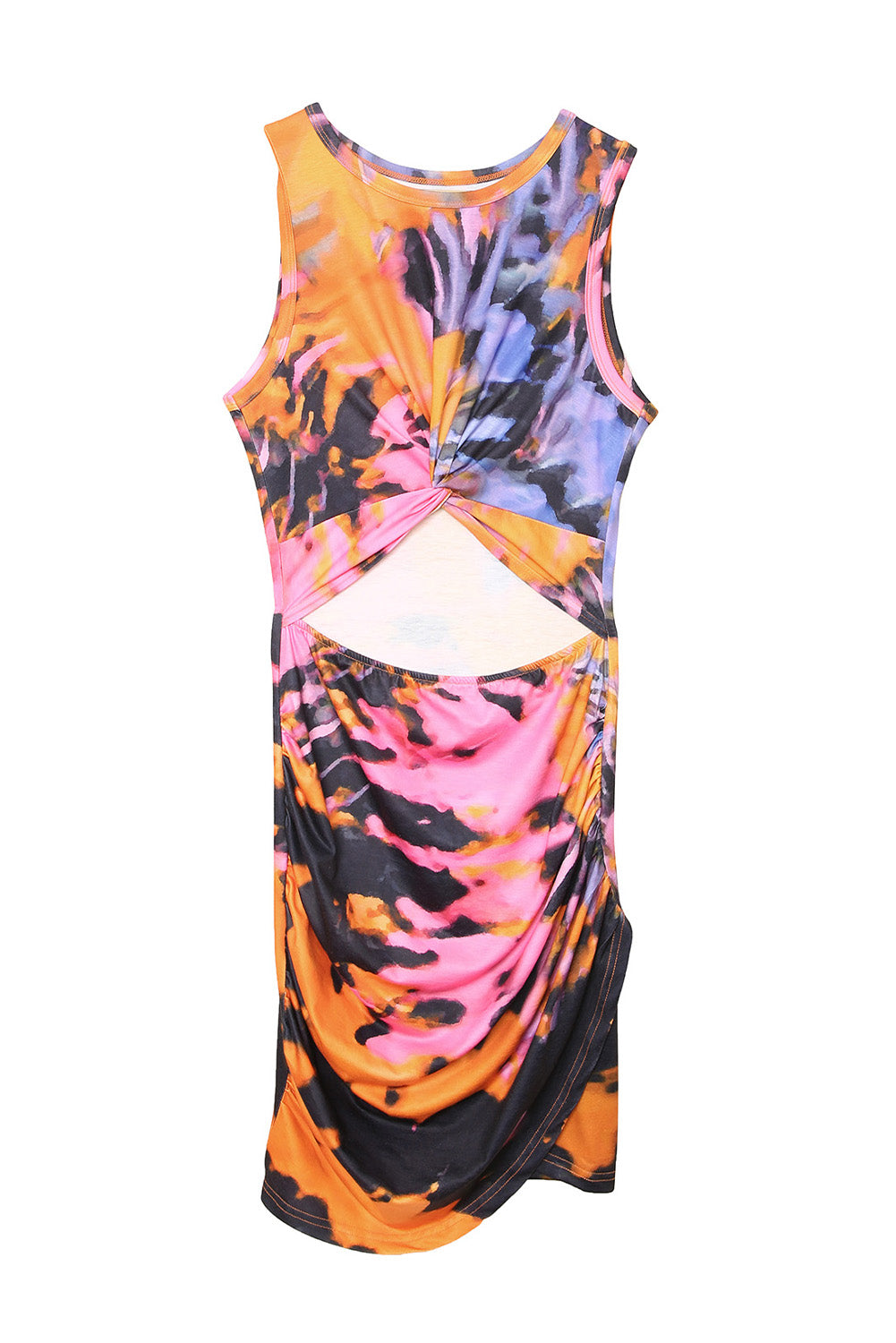 Gray floral print mini dress with hollow out design and wrap tie detail, perfect for summer occasions.