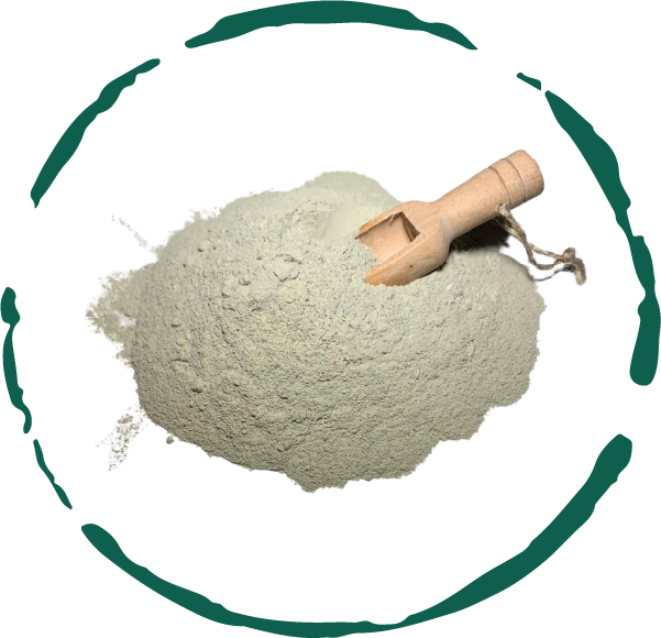 Green Clay Mask in eco-friendly kraft paper packaging, showcasing its natural ingredients and powder form.