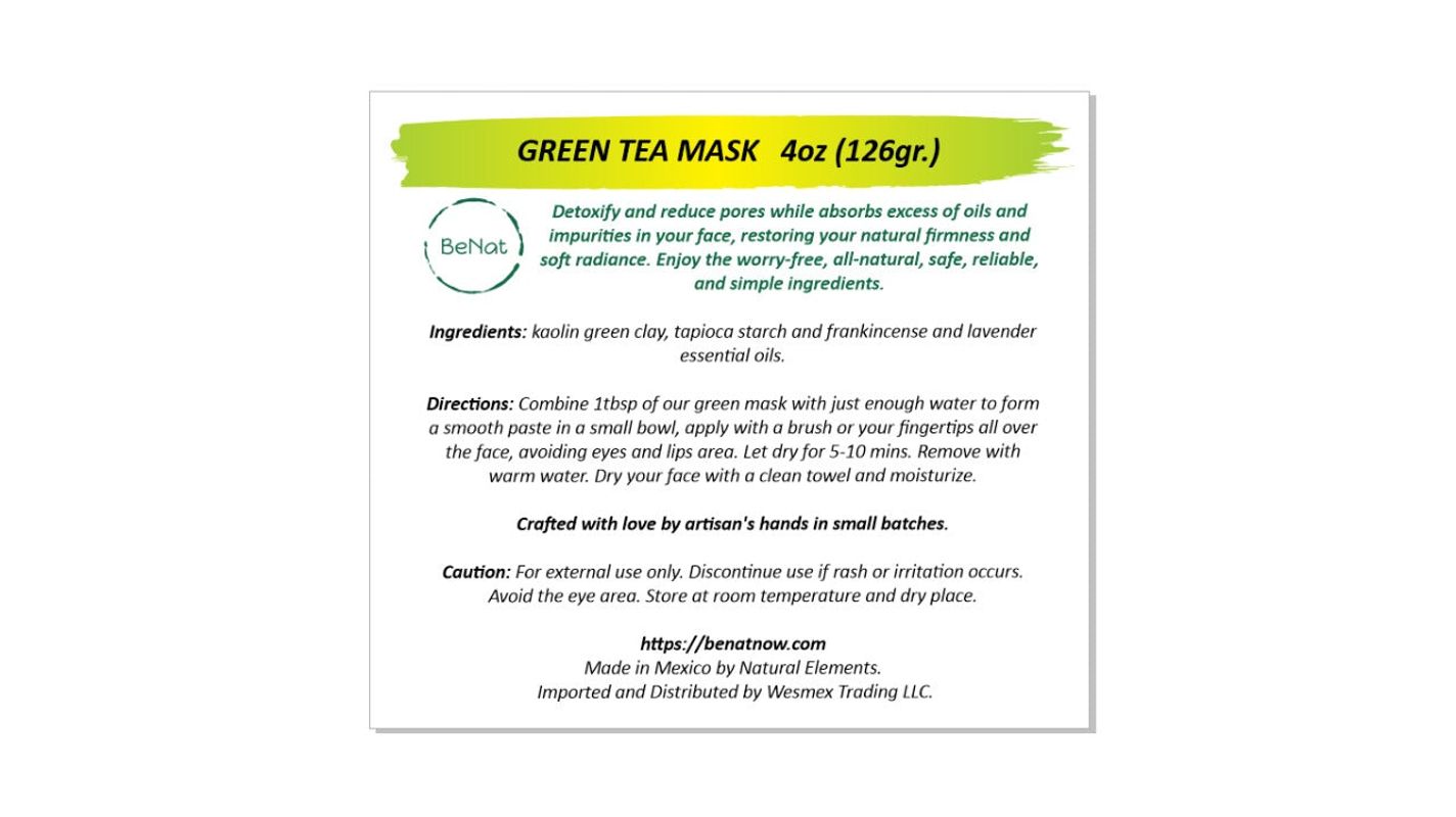 Green Clay Mask in eco-friendly kraft paper packaging, showcasing its natural ingredients and powder form.