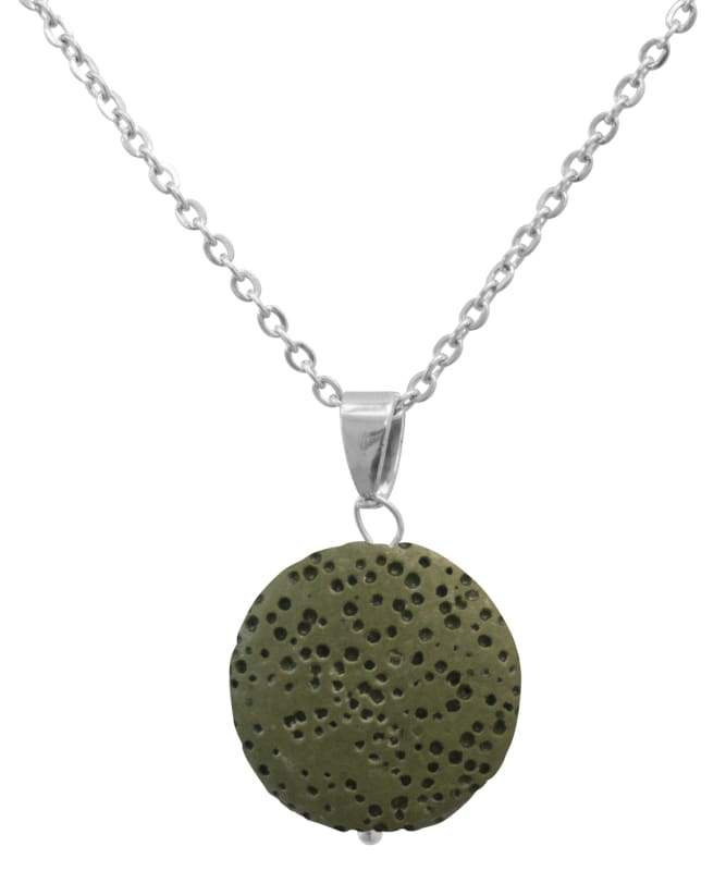 A stylish Green Lava Stone Essential Oil Necklace with natural lava stones, perfect for aromatherapy.