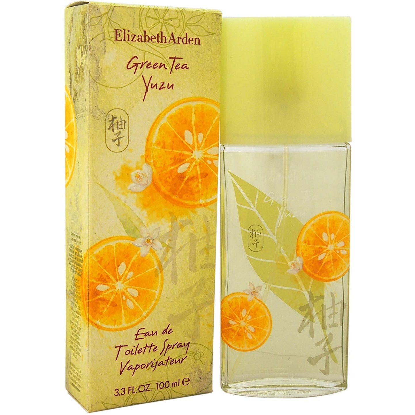 Bottle of Elizabeth Arden Green Tea Yuzu Eau de Toilette with a vibrant citrus design.