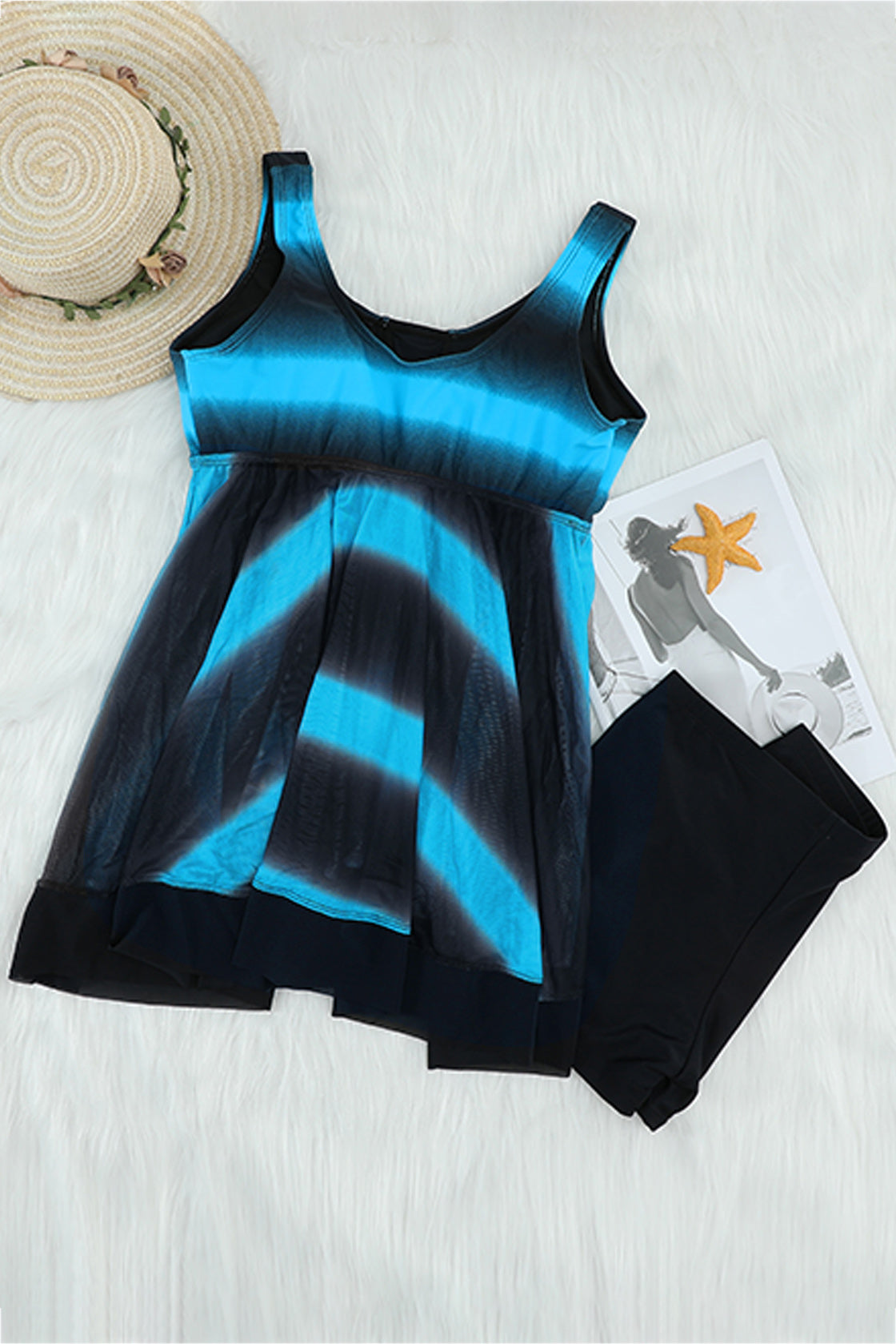 Green Tie Dye Ombre Swimdress Tankini Set featuring a flowy top and matching boyshorts, perfect for beach holidays.