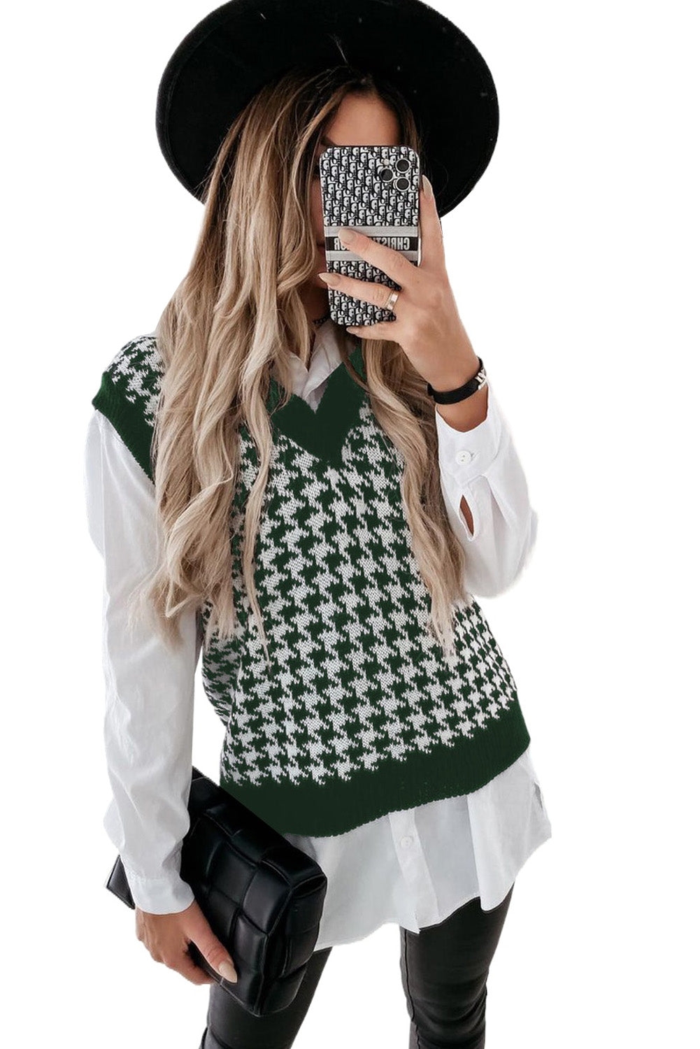 A stylish green V neck argyle plaid knitted sweater vest, showcasing a classic pattern and soft texture, perfect for layering.