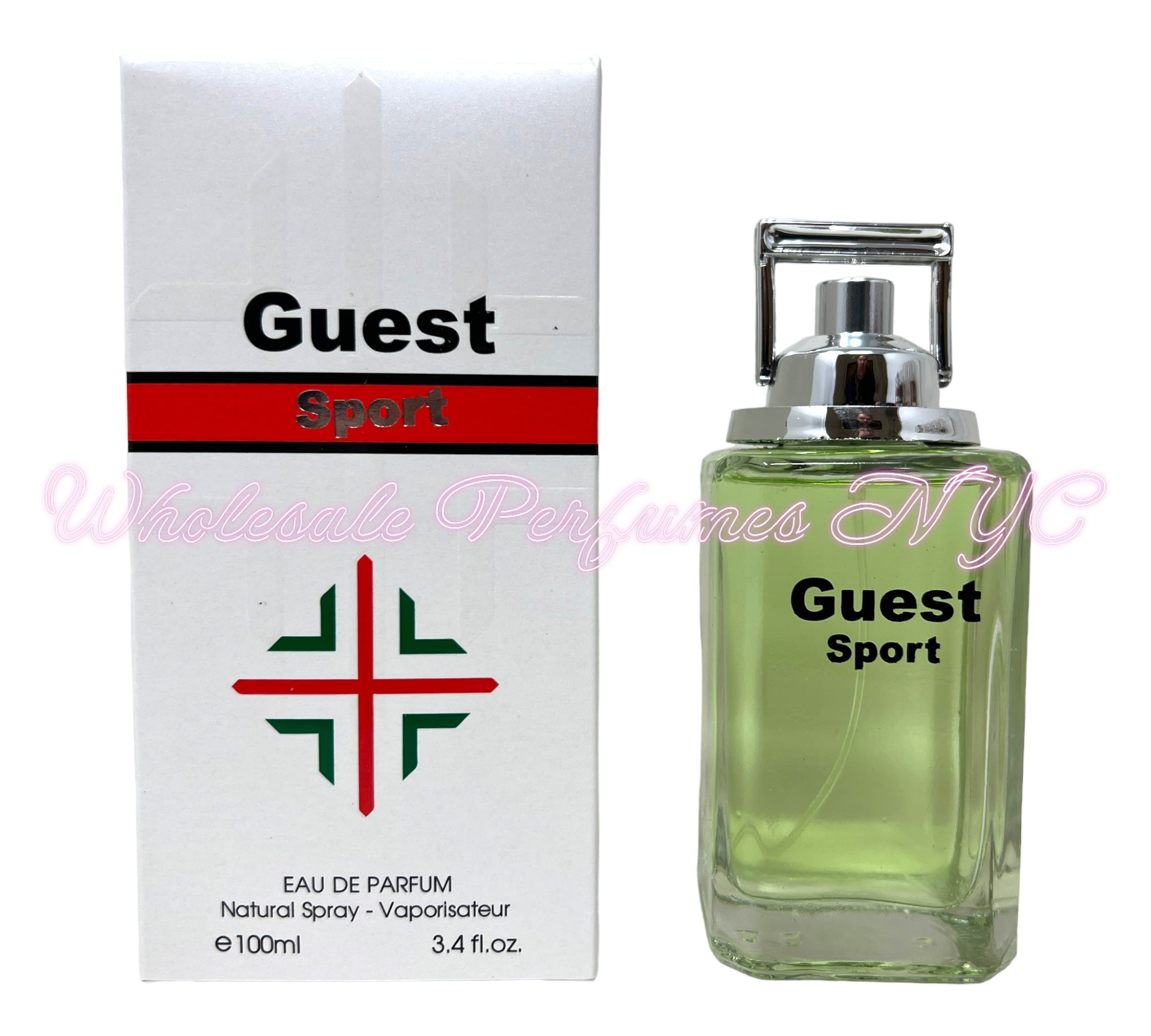 Guest Sport for Men Eau de Toilette 3.4oz bottle, featuring a sleek design and vibrant branding, perfect for active men.