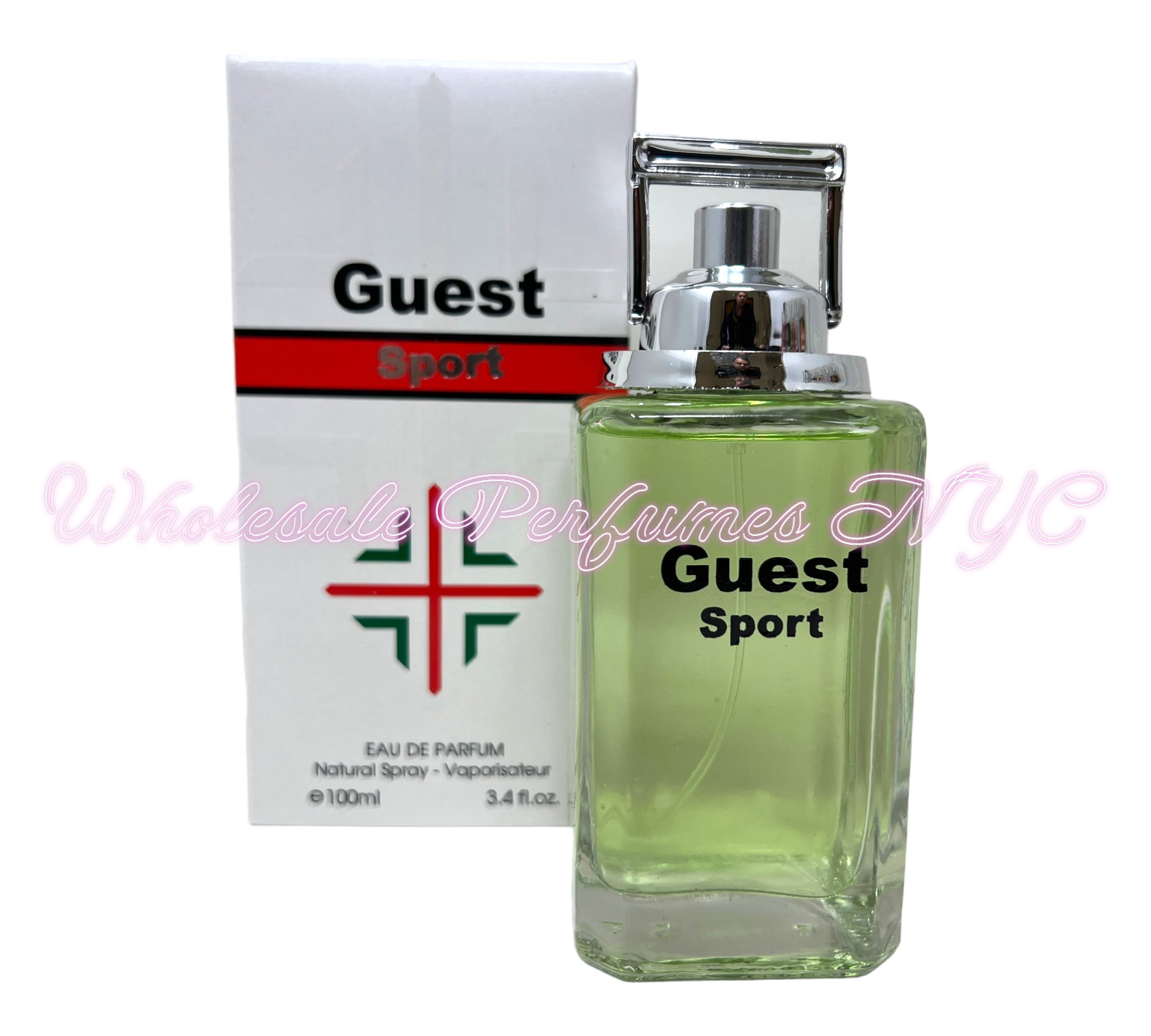 Guest Sport for Men Eau de Toilette 3.4oz bottle, featuring a sleek design and vibrant branding, perfect for active men.