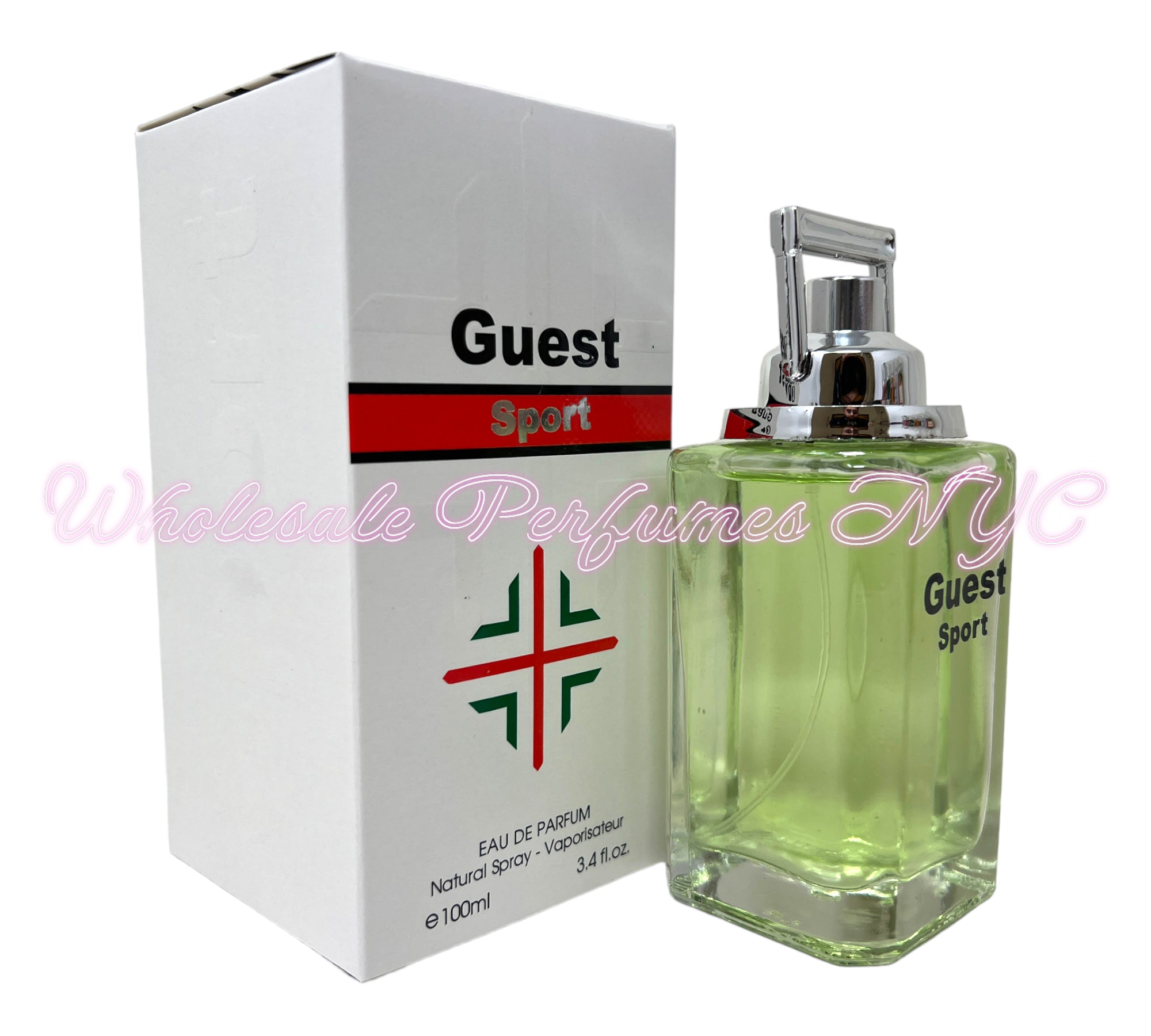 Guest Sport for Men Eau de Toilette 3.4oz bottle, featuring a sleek design and vibrant branding, perfect for active men.