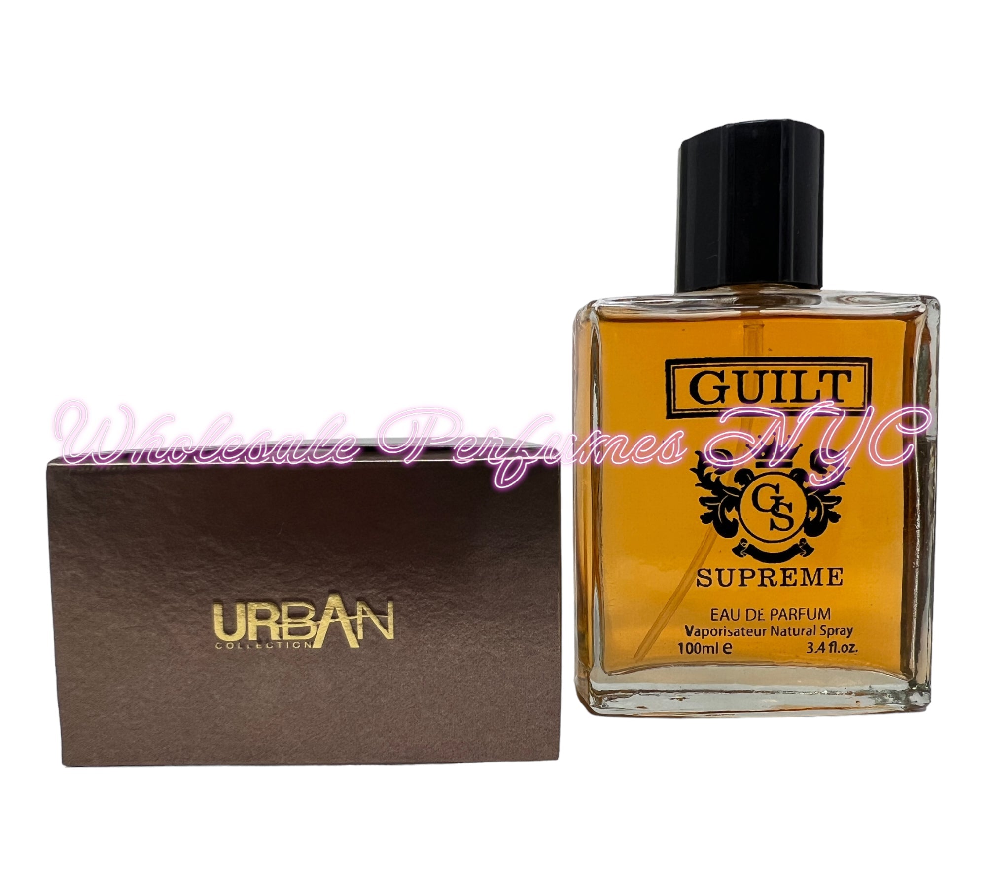 Guilt Supreme for Men Eau de Parfum Spray by Urban Collection in a sleek 3.4oz bottle, inspired by Gucci's Guilty Absolute.