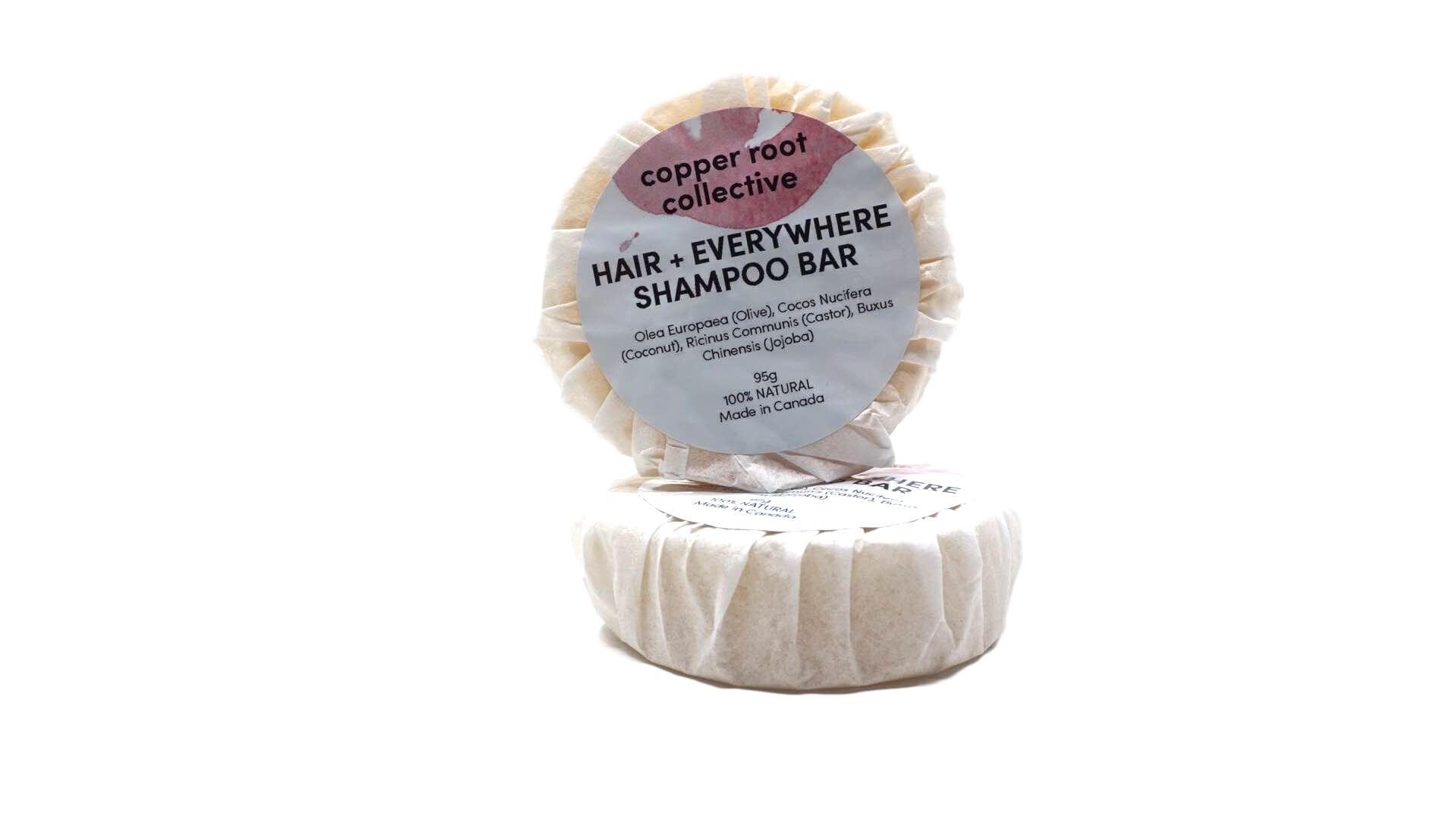 Hair and Everywhere Shampoo Bar, a compact and eco-friendly shampoo and body wash bar, perfect for travel and everyday use.