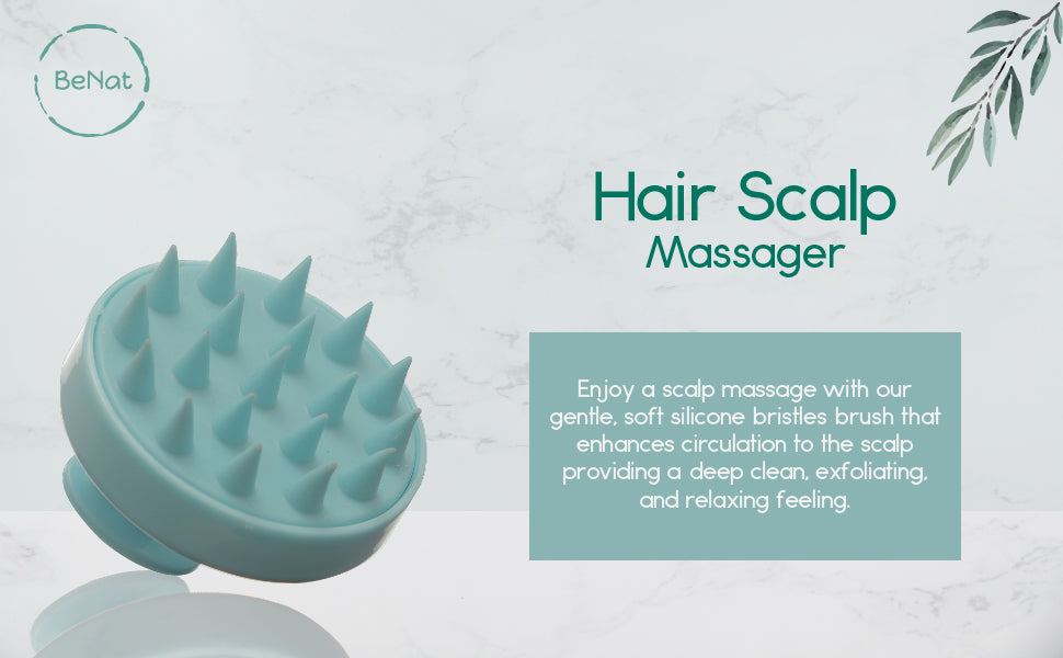 A soft silicone Hair Scalp Massager with ergonomic handle, designed for all hair types and sensitive scalps, promoting relaxation and hair growth.