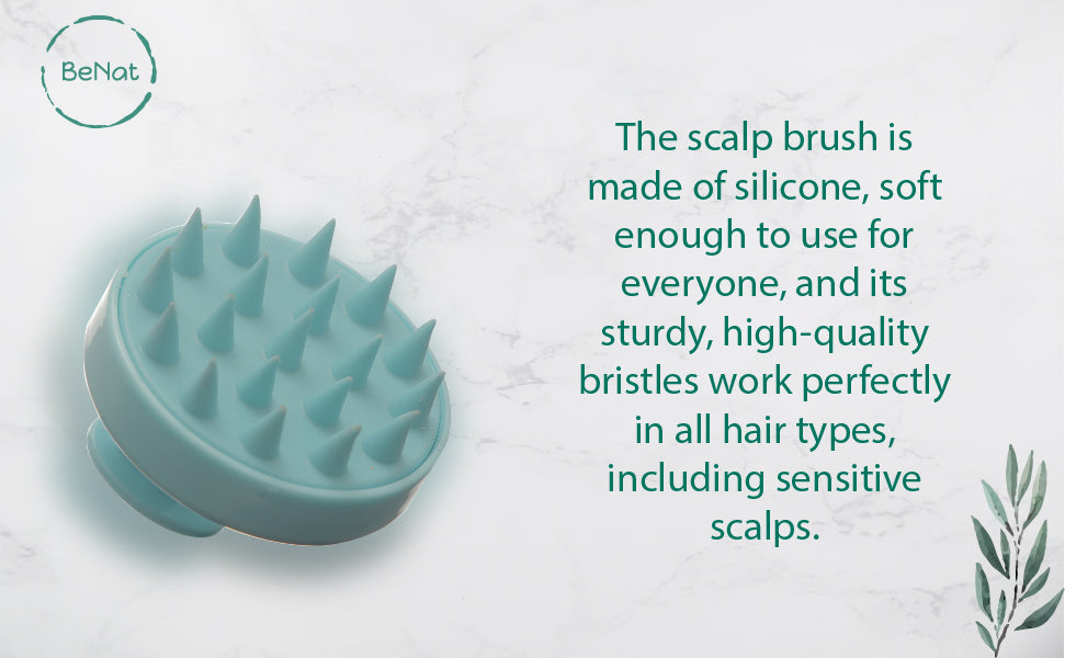 A soft silicone Hair Scalp Massager with ergonomic handle, designed for all hair types and sensitive scalps, promoting relaxation and hair growth.