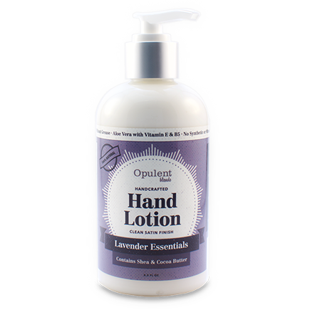 A bottle of Lavender Hand Lotion with a calming lavender scent, featuring natural ingredients for deep hydration.