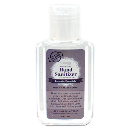 A bottle of Lavender Hand Sanitizer with a soothing lavender scent, featuring a sleek design and easy-to-use pump.