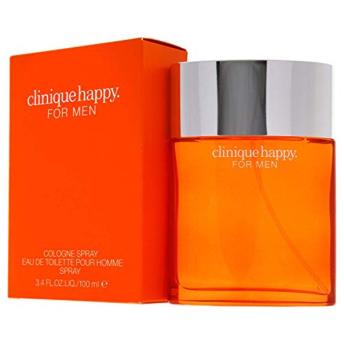 Clinique Happy Cologne Spray Eau de Toilette in a sleek bottle, showcasing a vibrant citrus aroma for men.