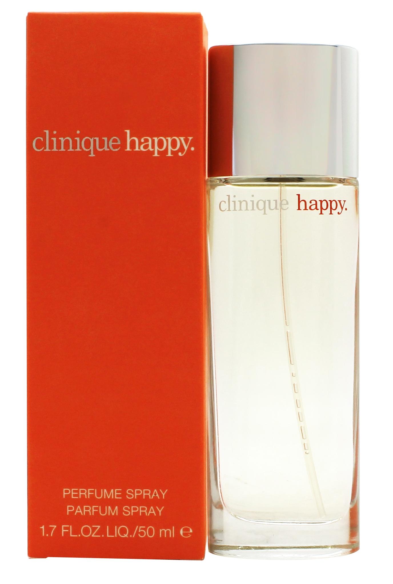 Clinique Happy Eau de Parfum bottle with floral and fruity notes, elegantly designed for women.