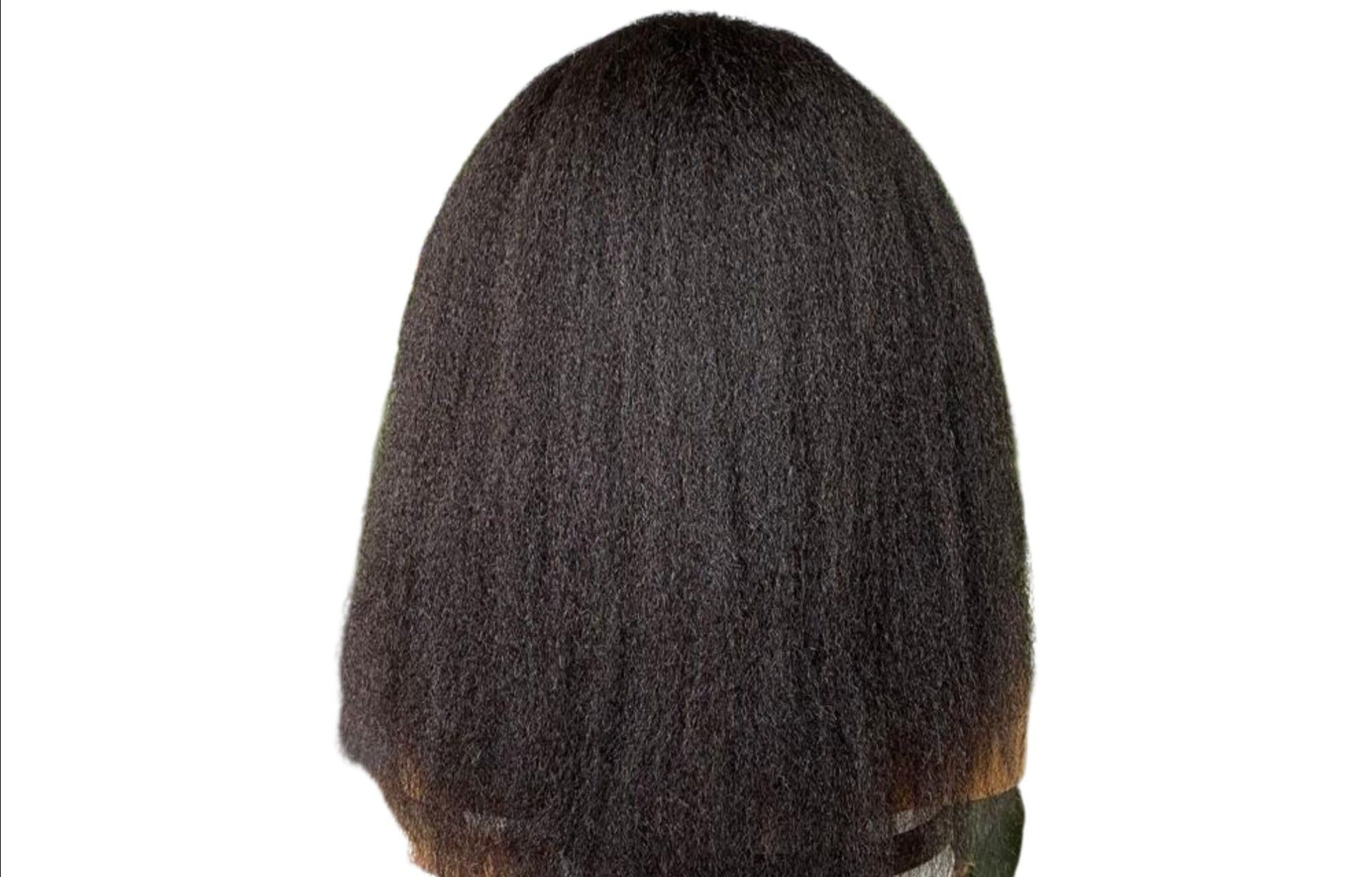 Headband Wig Kinky Straight Human Hair in natural black color, showcasing its texture and design for easy wear without glue.