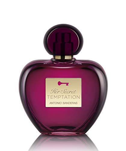 Her Secret Temptation Eau de Toilette by Antonio Banderas in an elegant bottle, showcasing its floral and fruity essence.