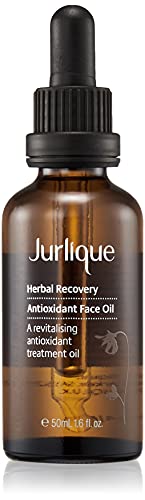 Jurlique Herbal Recovery Antioxidant Face Oil bottle with a dropper, showcasing its elegant design and rich golden oil.