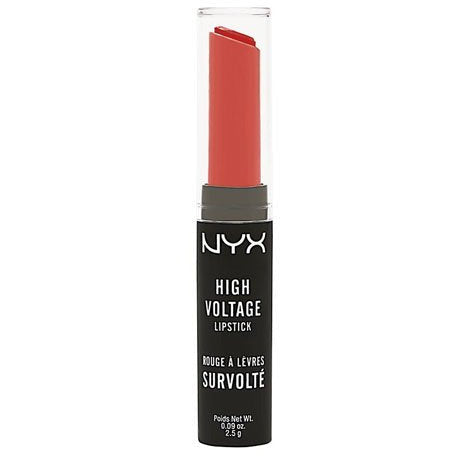 NYX High Voltage Lipstick in shade 22 Rock Star, showcasing a vibrant red color in a sleek tube.