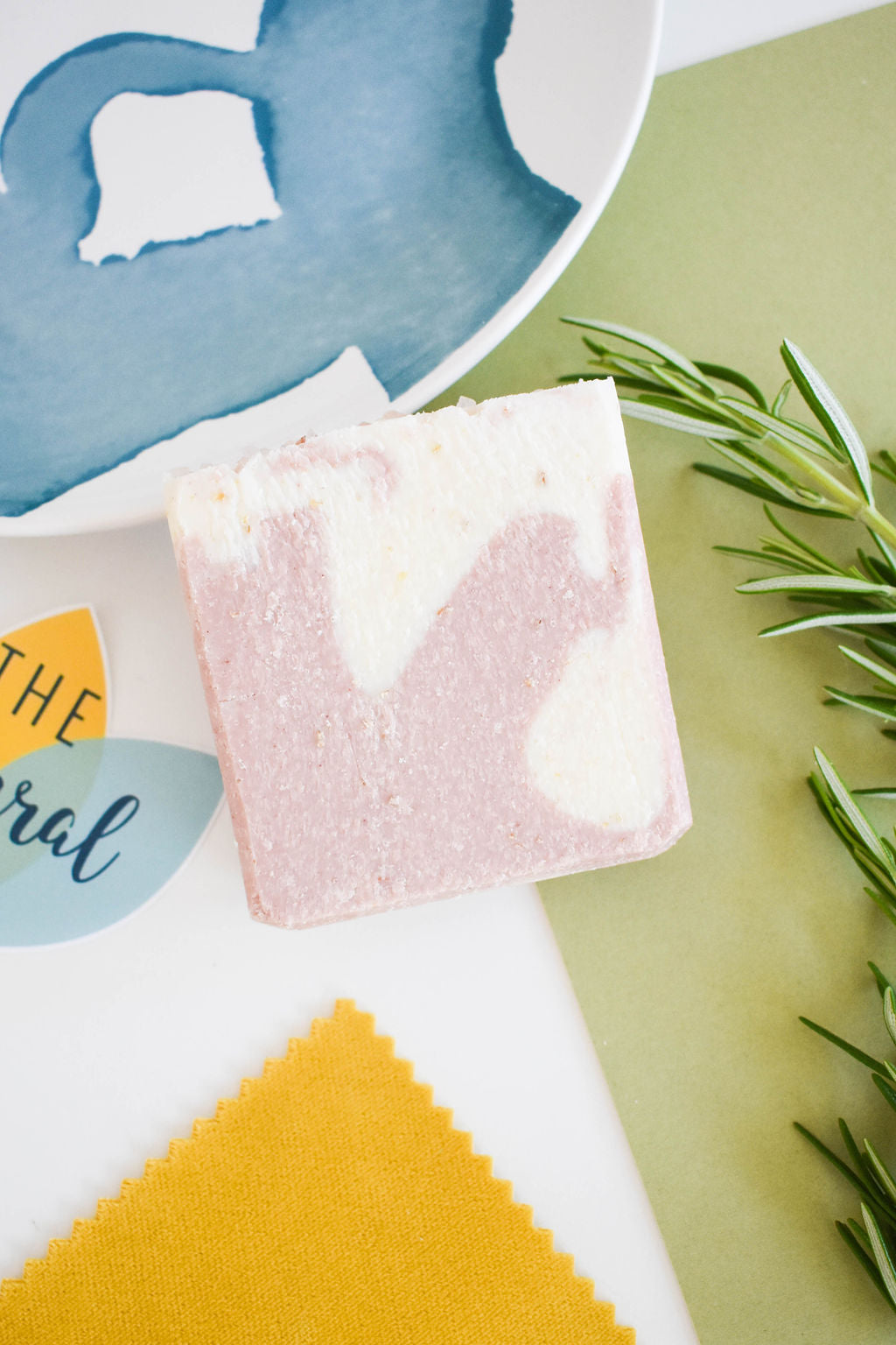 Himalayan Promise Soap Bar featuring rosemary and lime scent, enriched with Himalayan pink salt, showcasing a unique handmade design.