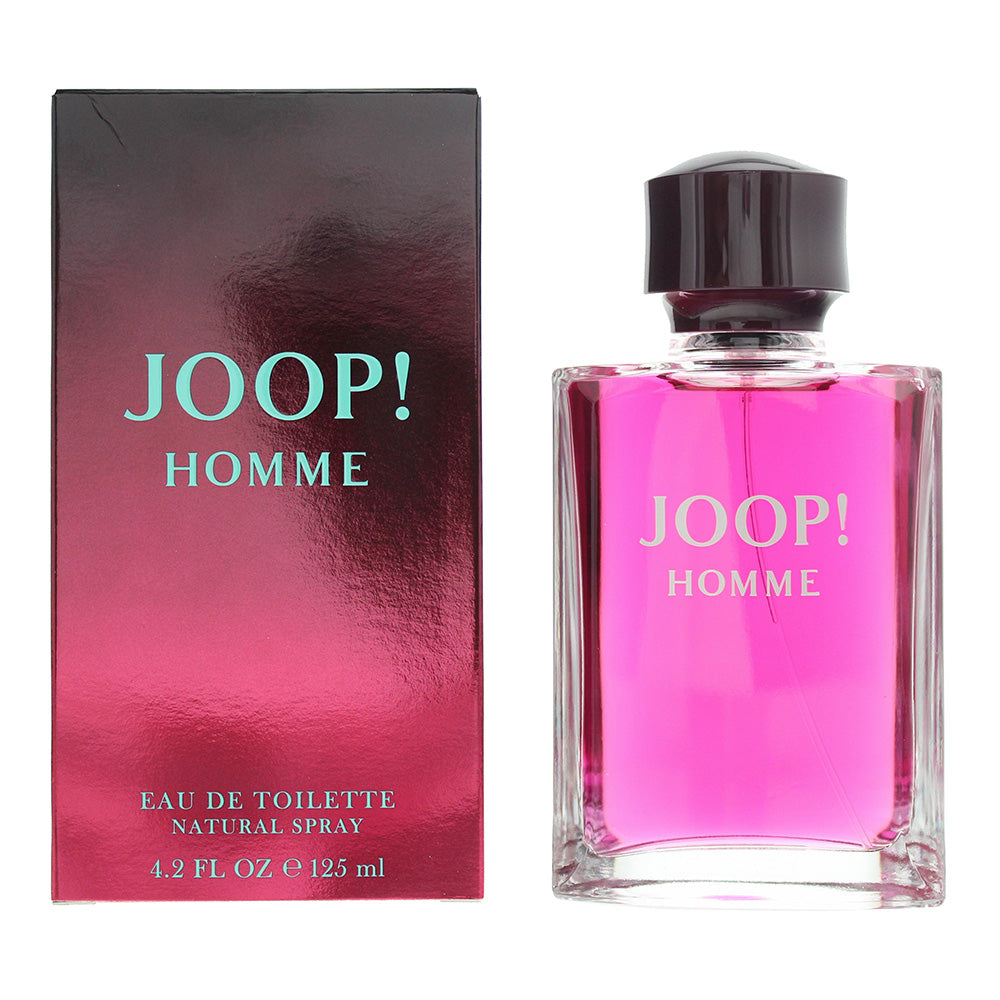 Joop! Homme Eau de Toilette bottle showcasing its elegant design and rich amber color.