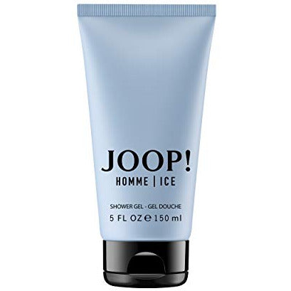 Joop! Homme Ice Shower Gel bottle with a sleek design, showcasing its refreshing blue gel inside.