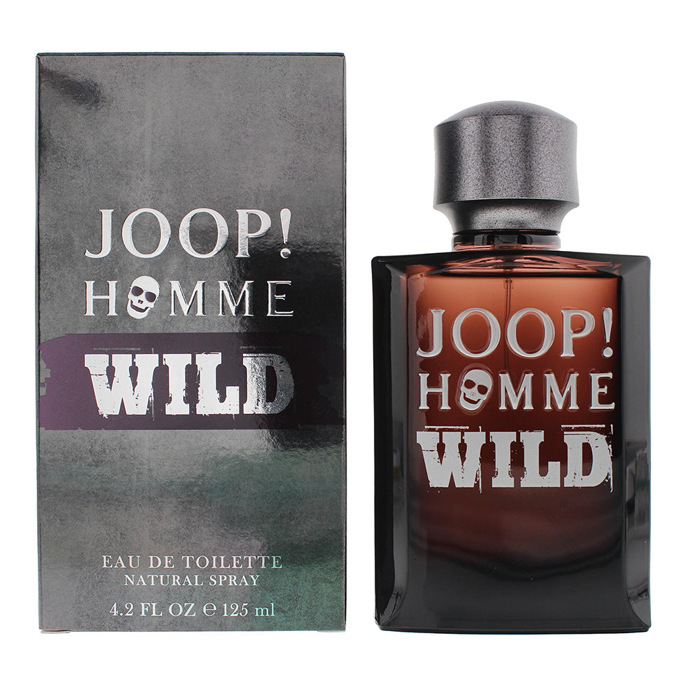 Joop! Homme Wild Eau de Toilette bottle showcasing its sleek design and dark hues, symbolizing masculinity and adventure.