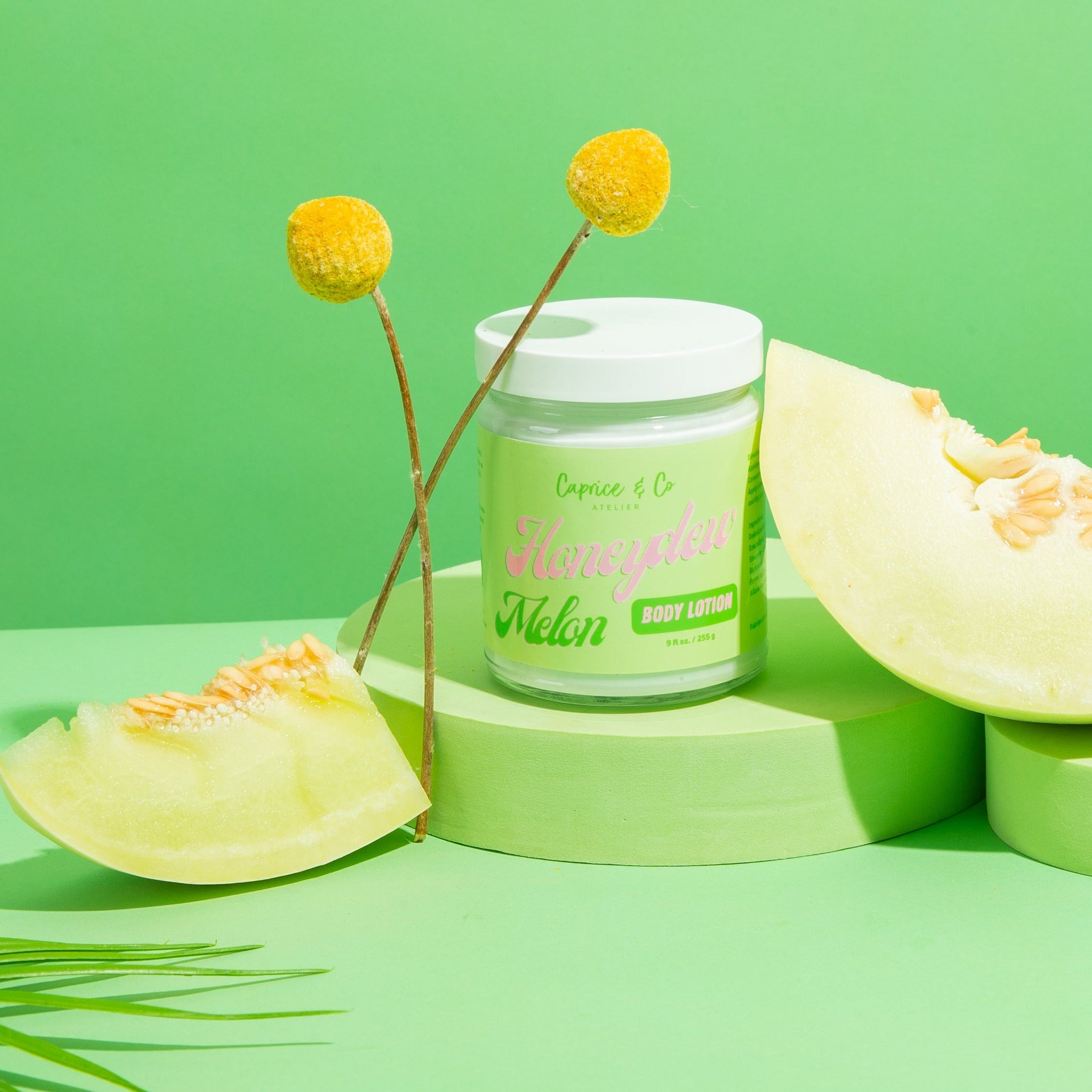 A bottle of Honeydew Body Lotion with a refreshing honeydew melon scent, showcasing its natural ingredients and eco-friendly packaging.