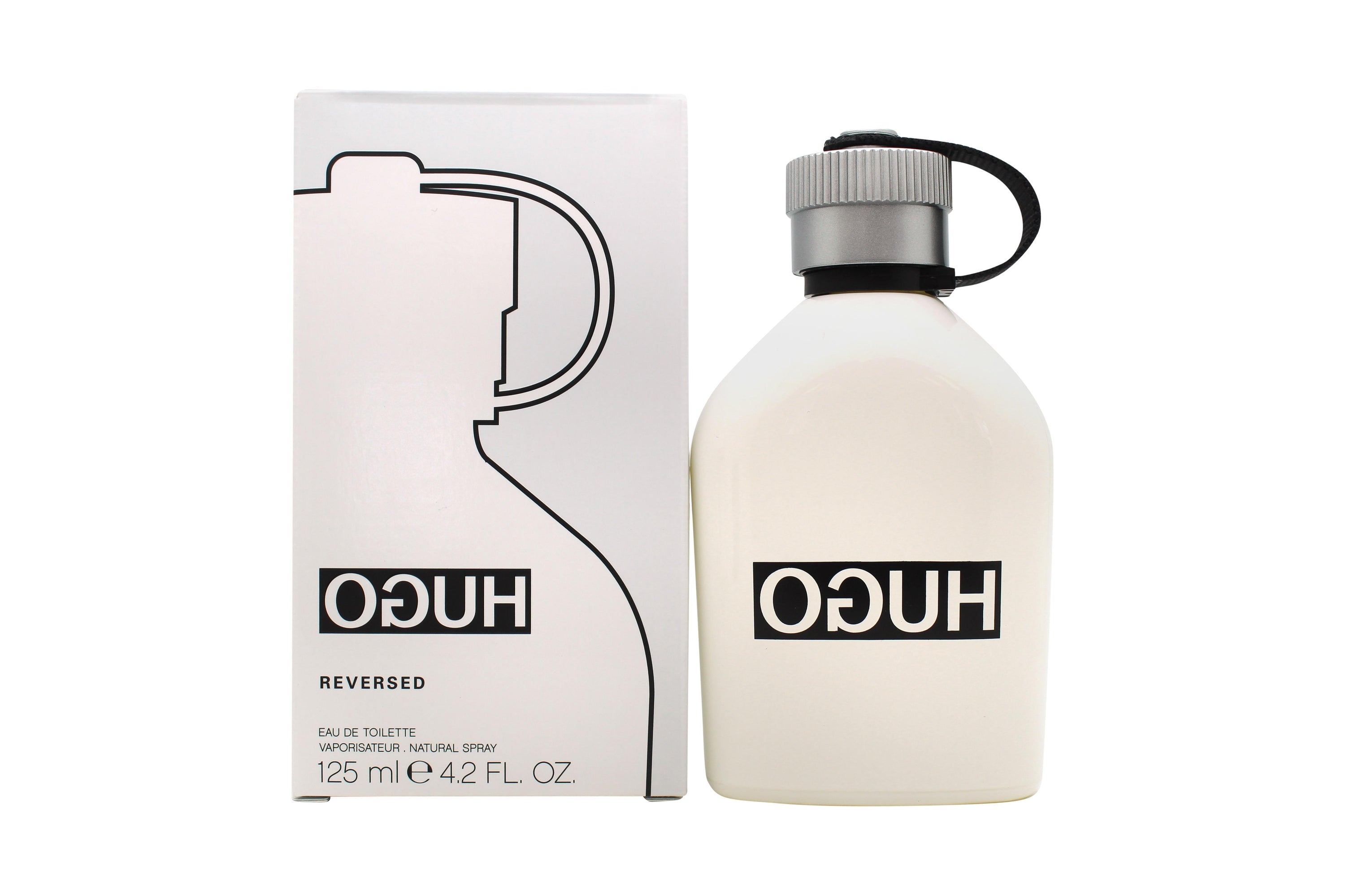 Hugo Reversed Eau de Toilette bottle with a sleek design, showcasing its modern and adventurous essence.