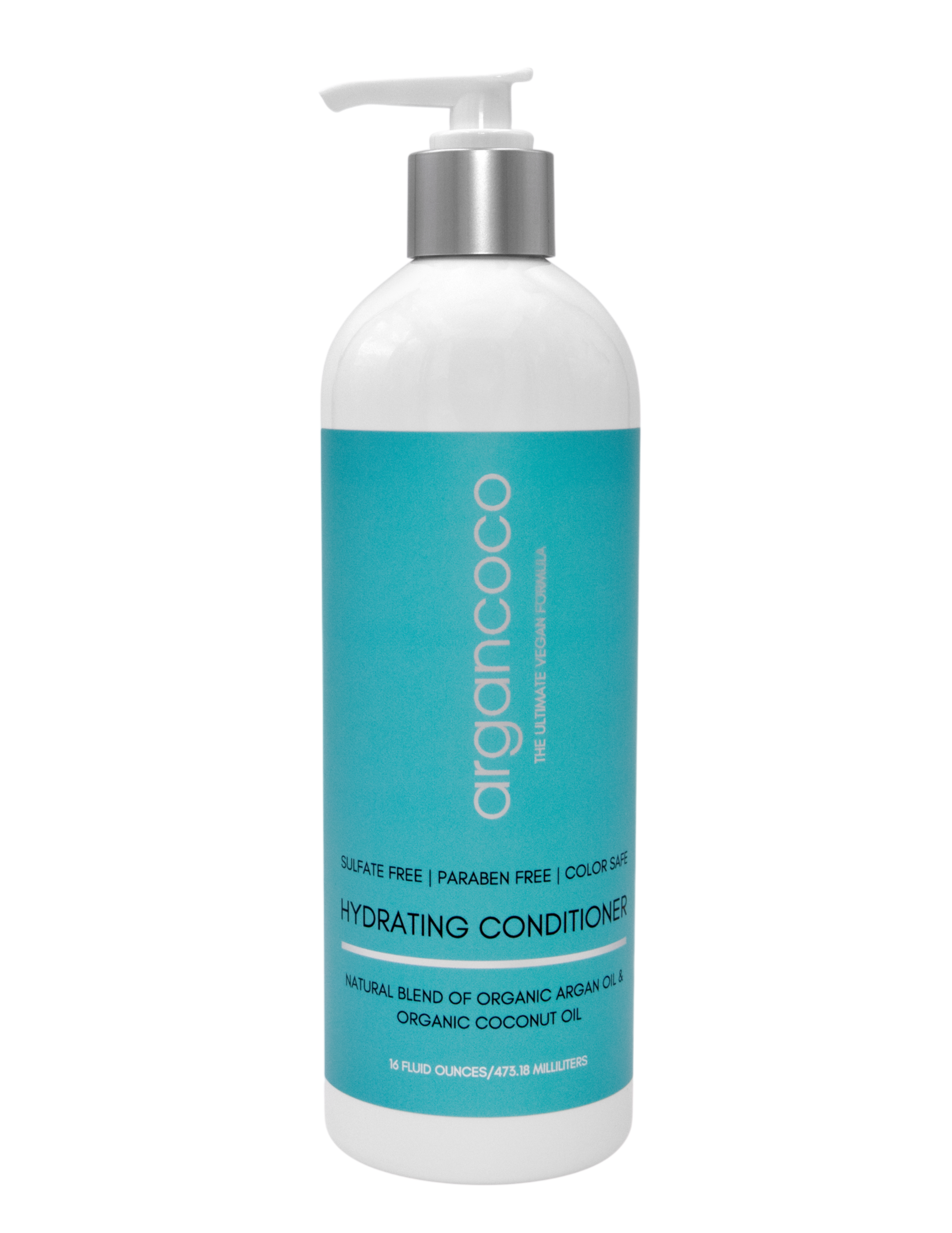 ArganCoco Hydrating Conditioner bottle with organic argan and coconut oil ingredients, designed for all hair types.