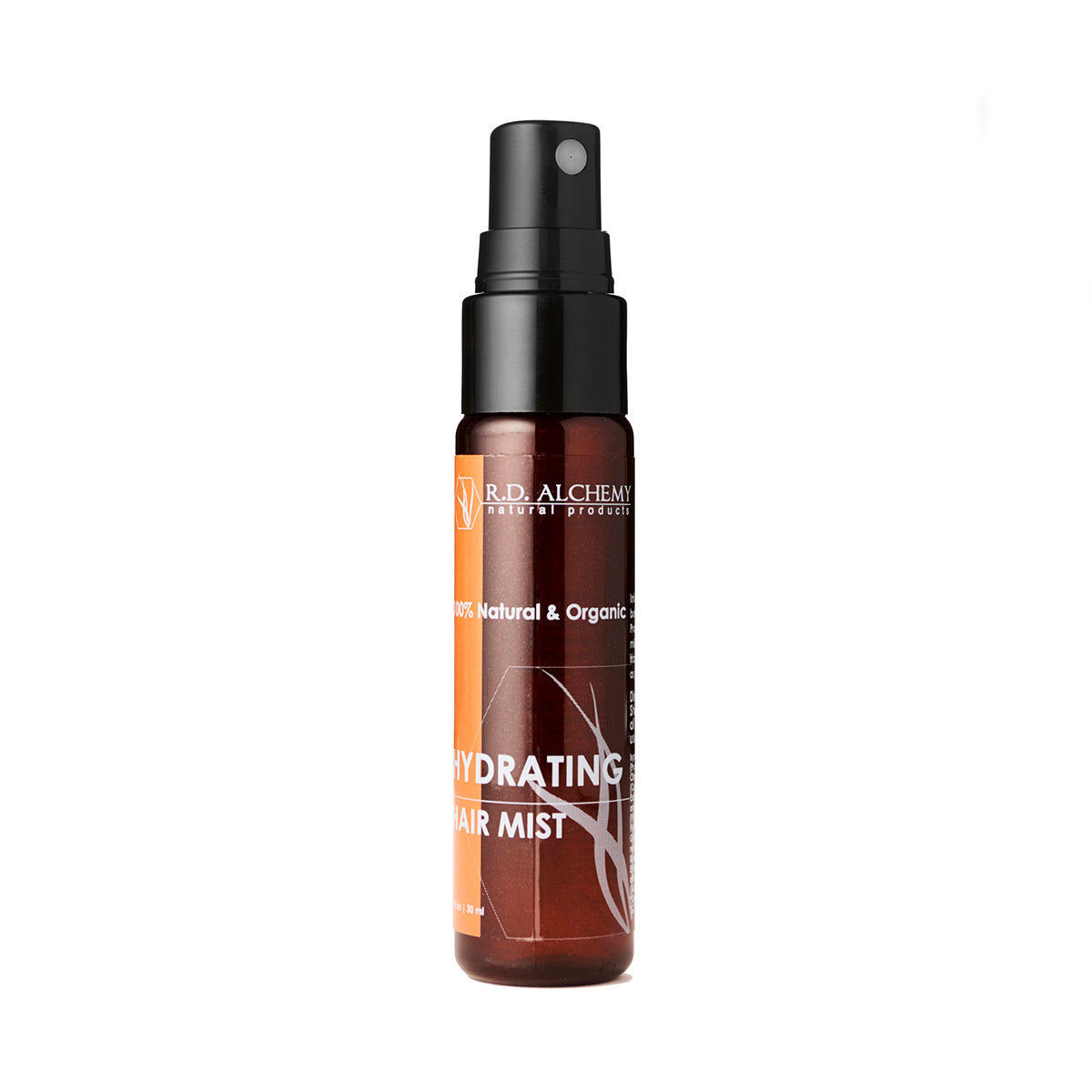 A 2oz bottle of Hydrating Hair Mist with botanical extracts, designed for dry and frizzy hair, featuring a sleek and modern design.