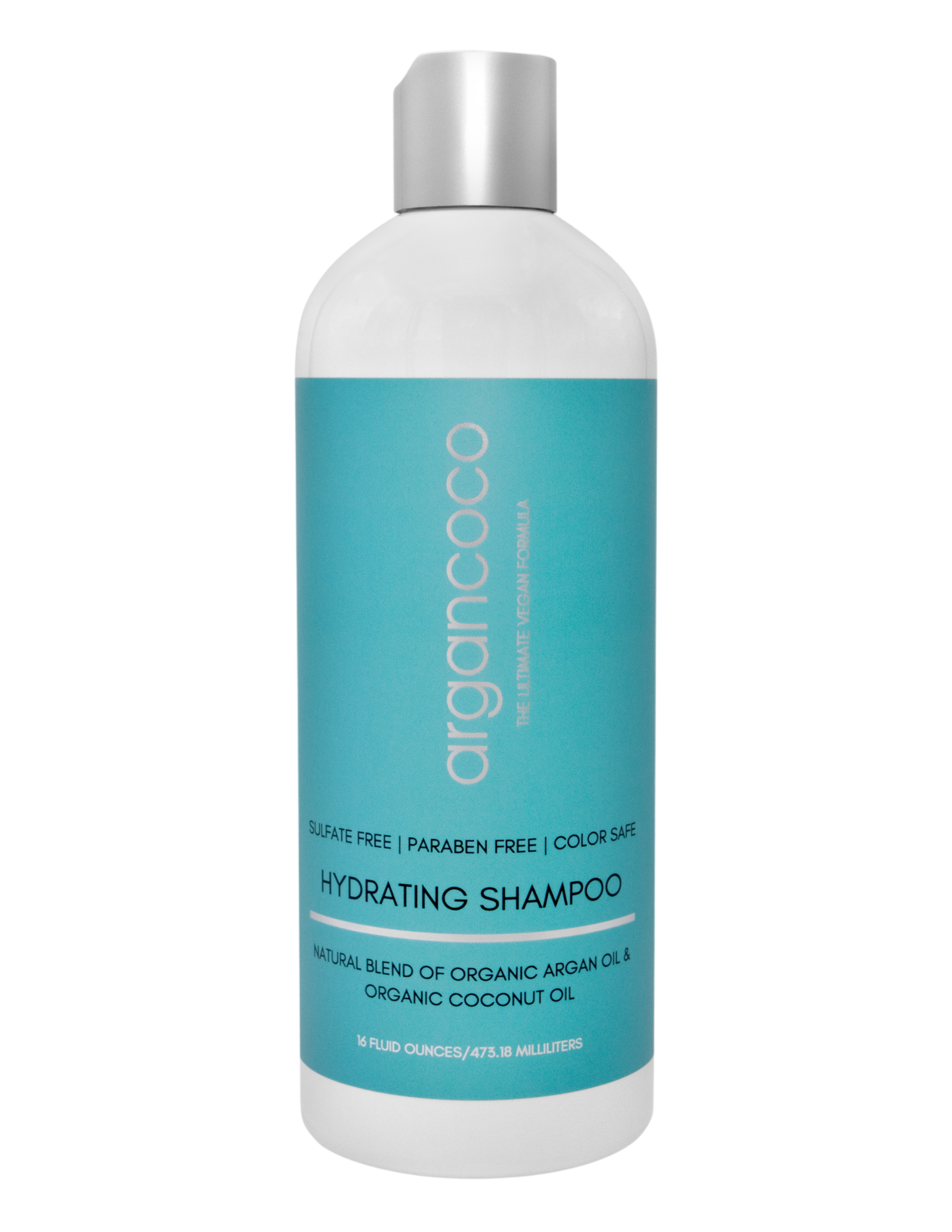 Bottle of ArganCoco Hydrating Shampoo with a sleek design, showcasing its moisturizing properties and natural ingredients.