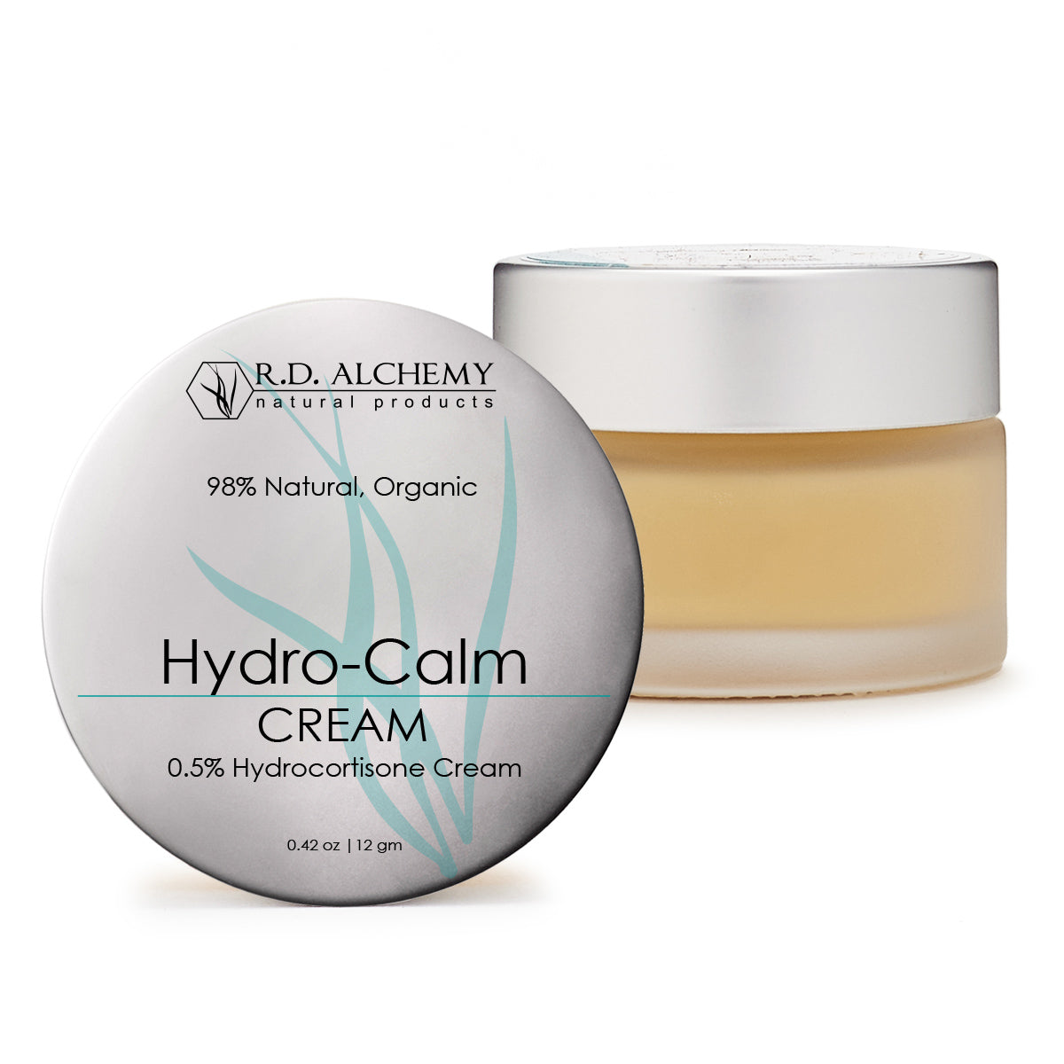 Hydro-Calm Hydrocortisone Cream tube with soothing cream texture, designed for reducing redness and inflammation.