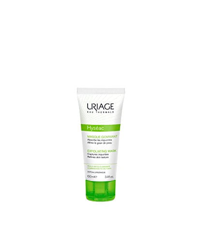 Uriage Hyséac 2-in-1 Exfoliating Mask in a sleek tube, showcasing its modern design and branding.