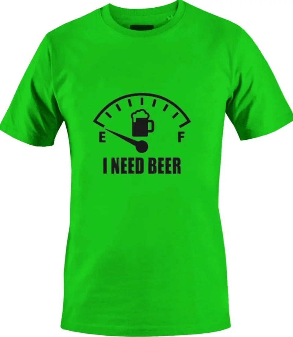 I Need Beer T-Shirt made of 100% preshrunk cotton, featuring a humorous design perfect for beer lovers.