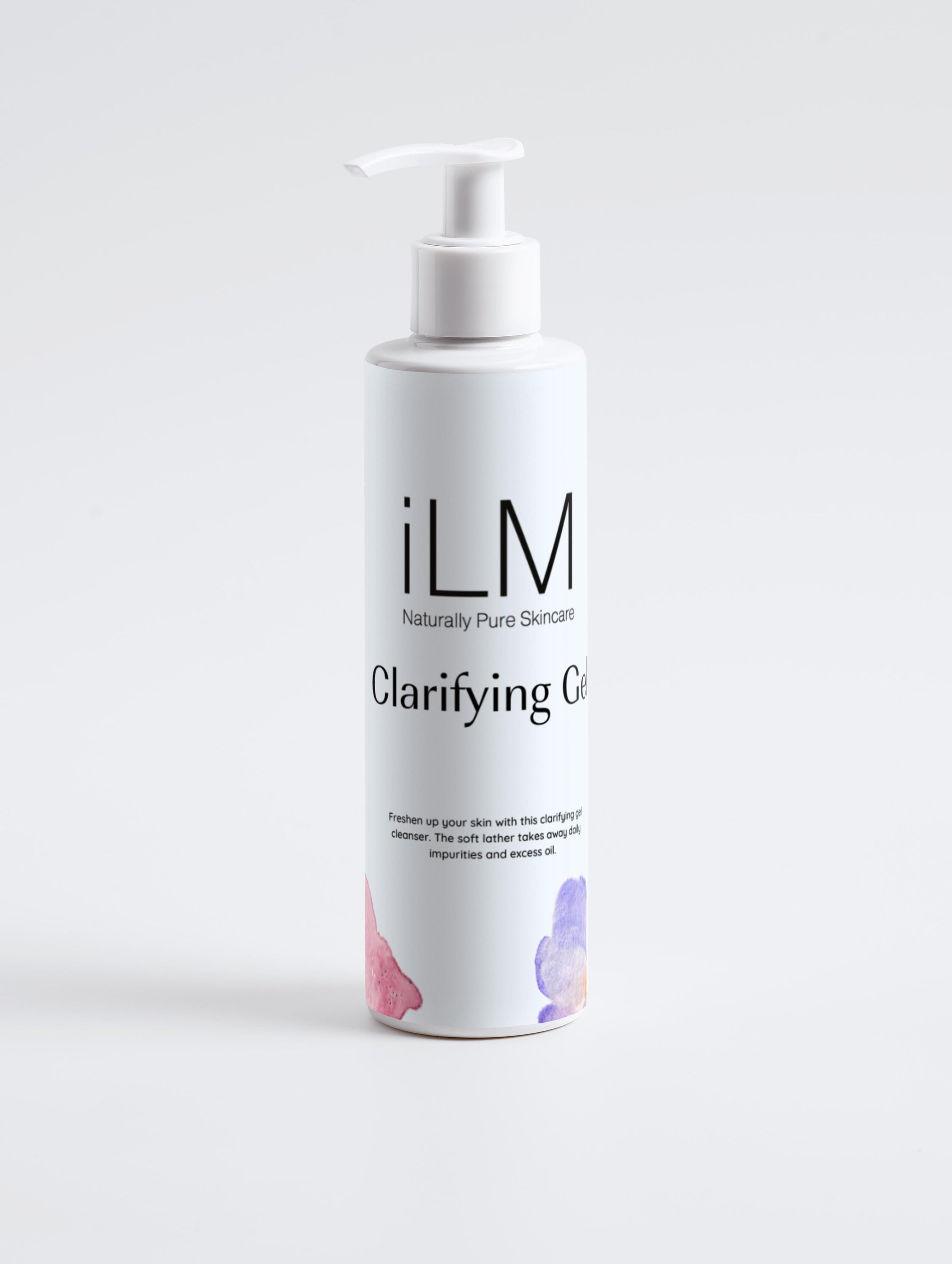 iLM Clarifying Gel Cleanser in a sleek bottle, showcasing its natural ingredients and gentle formula for normal to oily skin types.