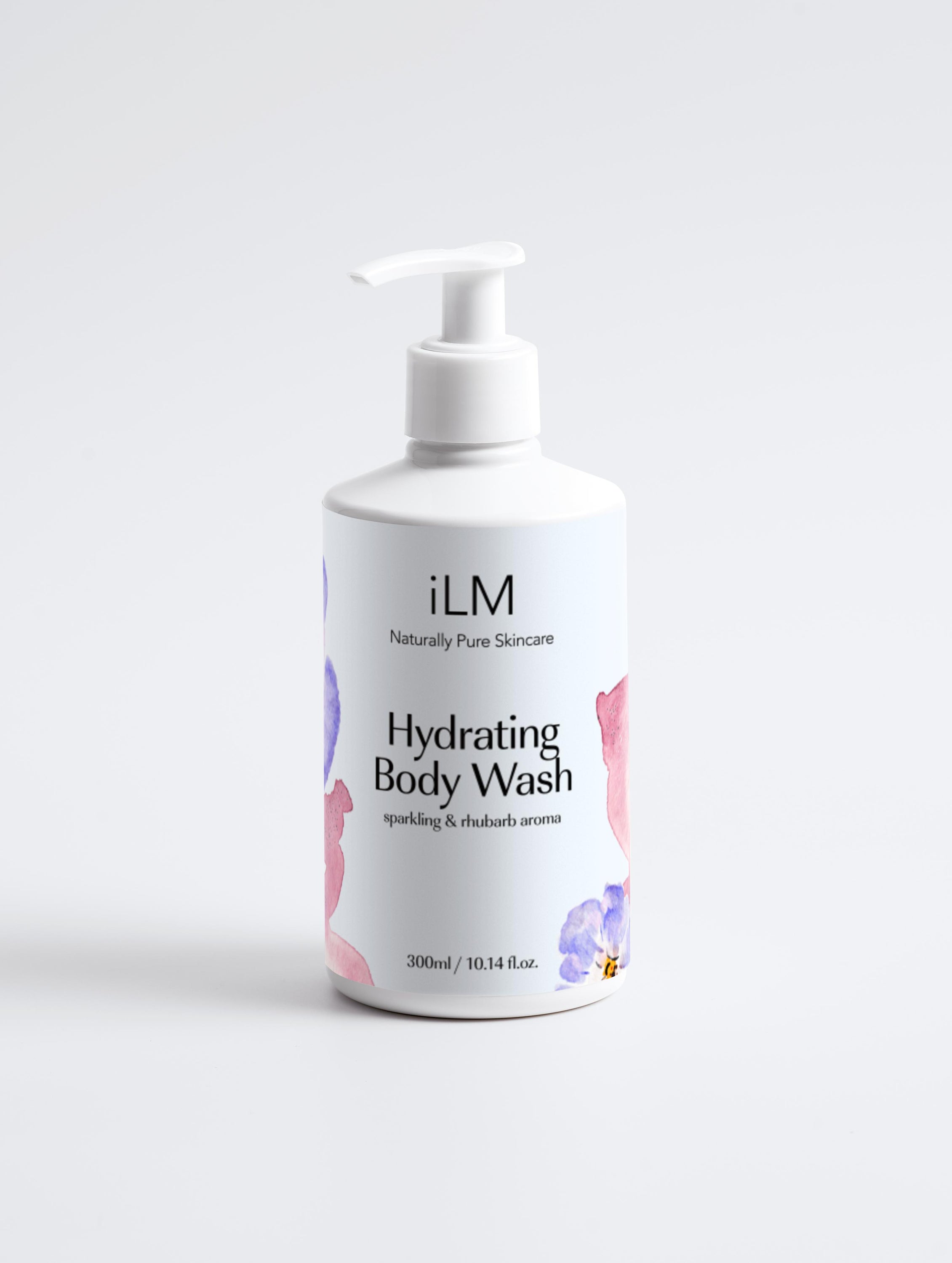 iLM Hydrating Body Wash in a 300ml bottle with a natural design, showcasing its vegan and hydrating properties.