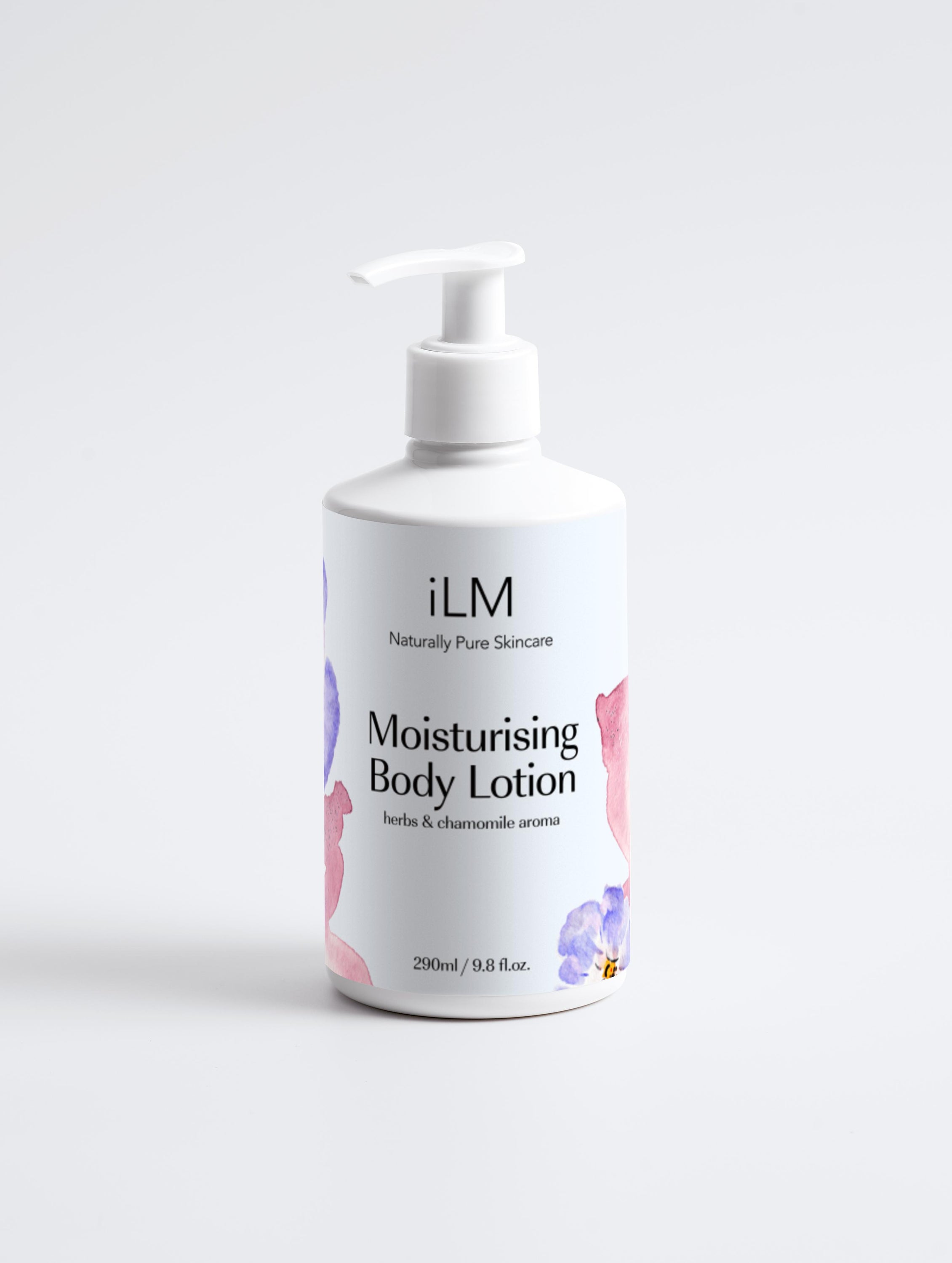 iLM Moisturising Body Lotion bottle with a rich creamy texture, showcasing its natural ingredients like shea butter and cloudberry extract.