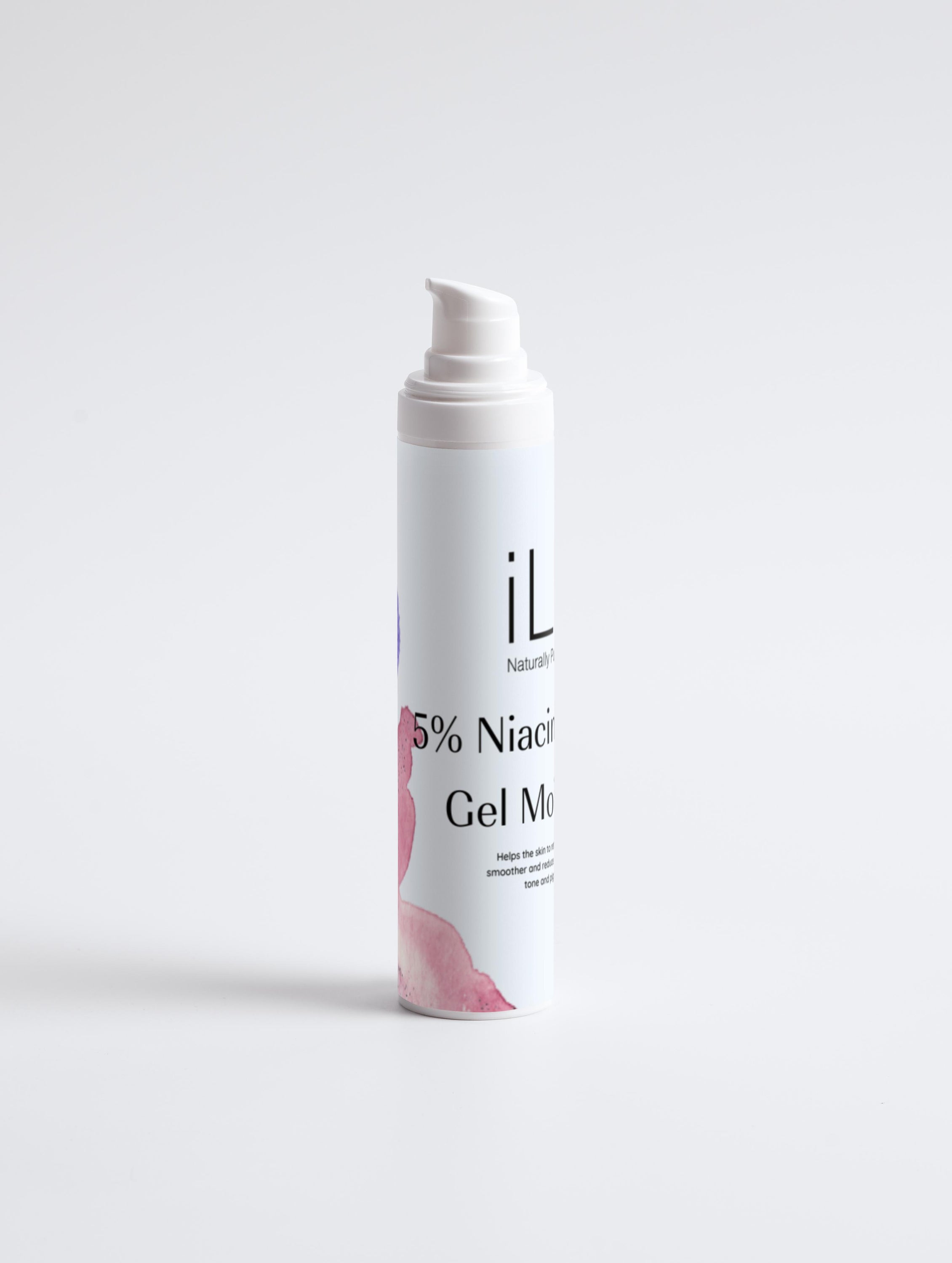 ILM Niacinamide 5% Moisturising Gel in a 50ml bottle, showcasing its vegan formula and hydrating properties.