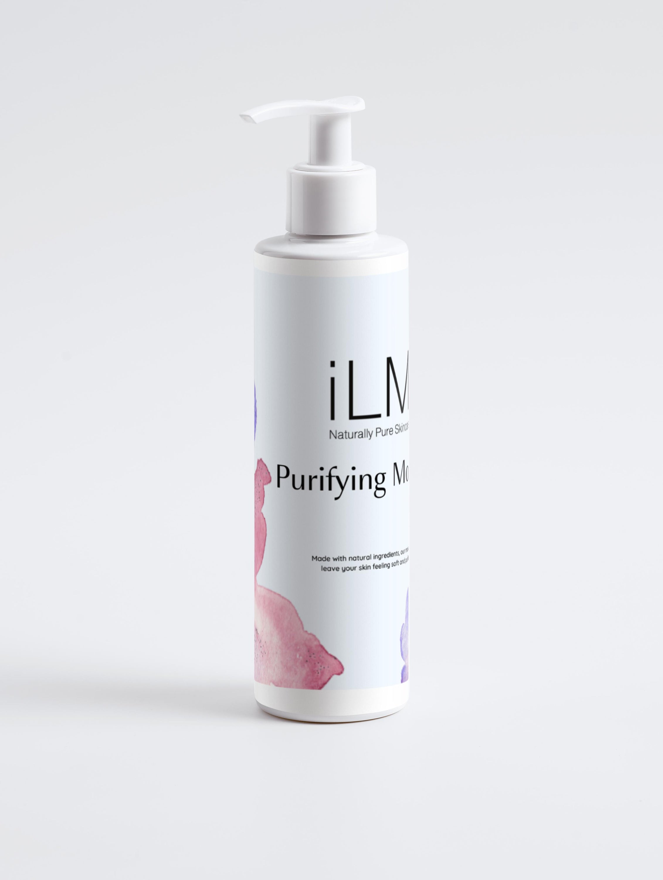 iLM Purifying Mousse bottle with a foamy texture, showcasing its natural ingredients and hydrating properties.