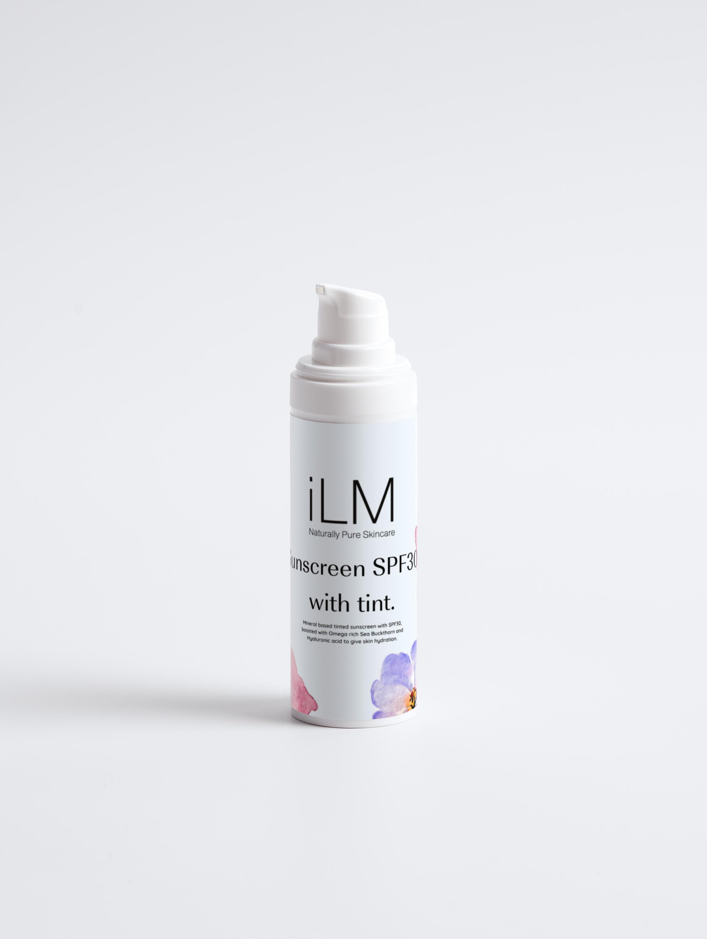 iLM Sunscreen SPF30 in a 200ml bottle, featuring a tinted mineral-based formula for sun protection and hydration.